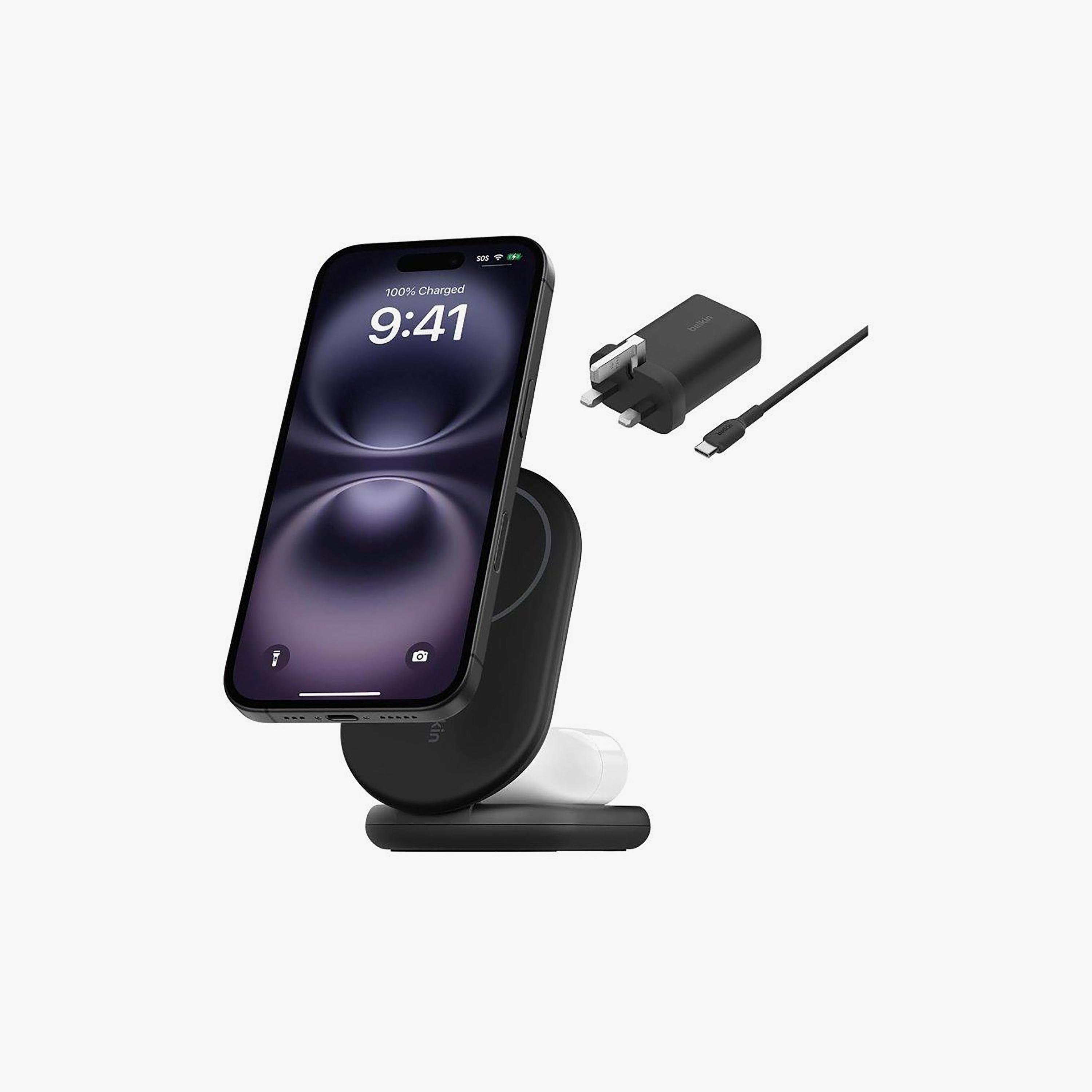 شاحن لاسلكي بل كين بوست تشارج 15 واط مغناطيسي قابل للطي 2 في 1 بتقنية Qi2 لون أسود | BKN-WIZ028MYBK-electronics-accessories-mobileaccesories-image-1