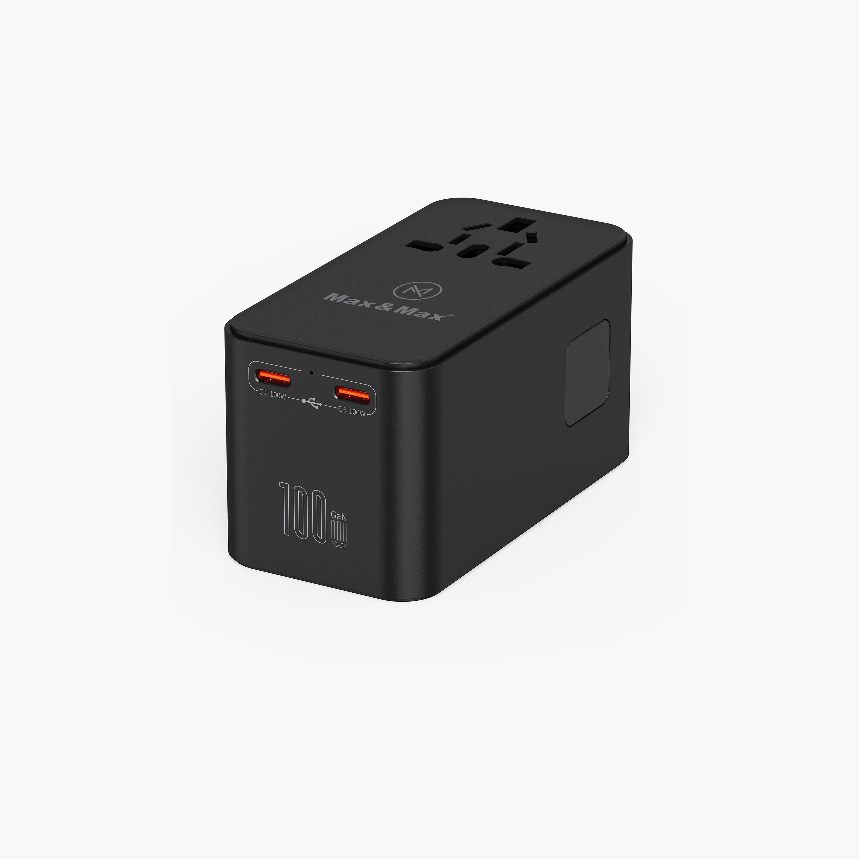 Max & Max GAN 100W Universal Travel Adapter Retractable Cable PD, 3x Type-C + USB-A | MXUG100WA-electronics-portabledevices-image-2