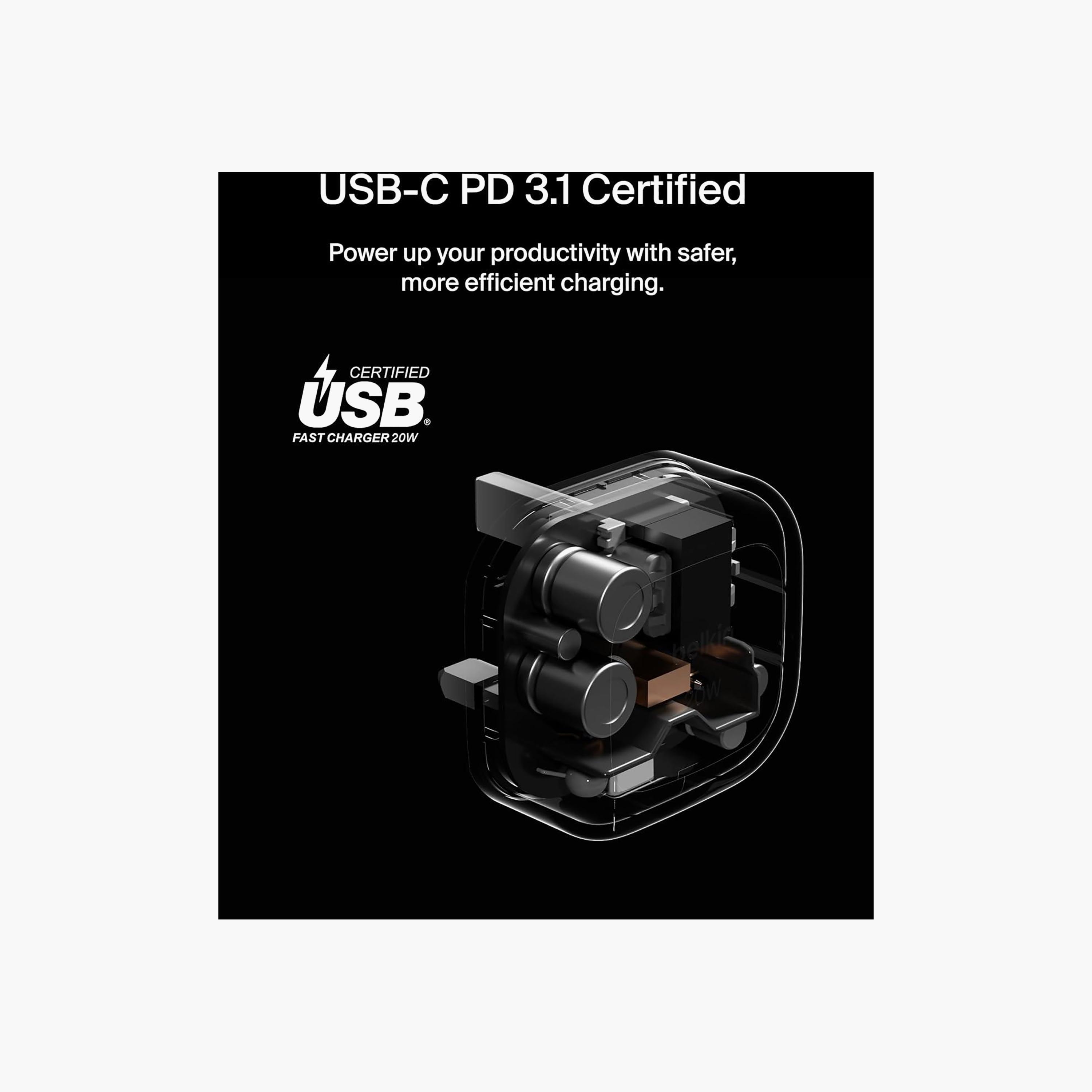 شاحن حائط بل كين مكعب بقدرة 20 واط ومنفذ يو اس بي سي مع تقنية PPS | WCA009MYWH-electronics-accessories-mobileaccesories-image-5