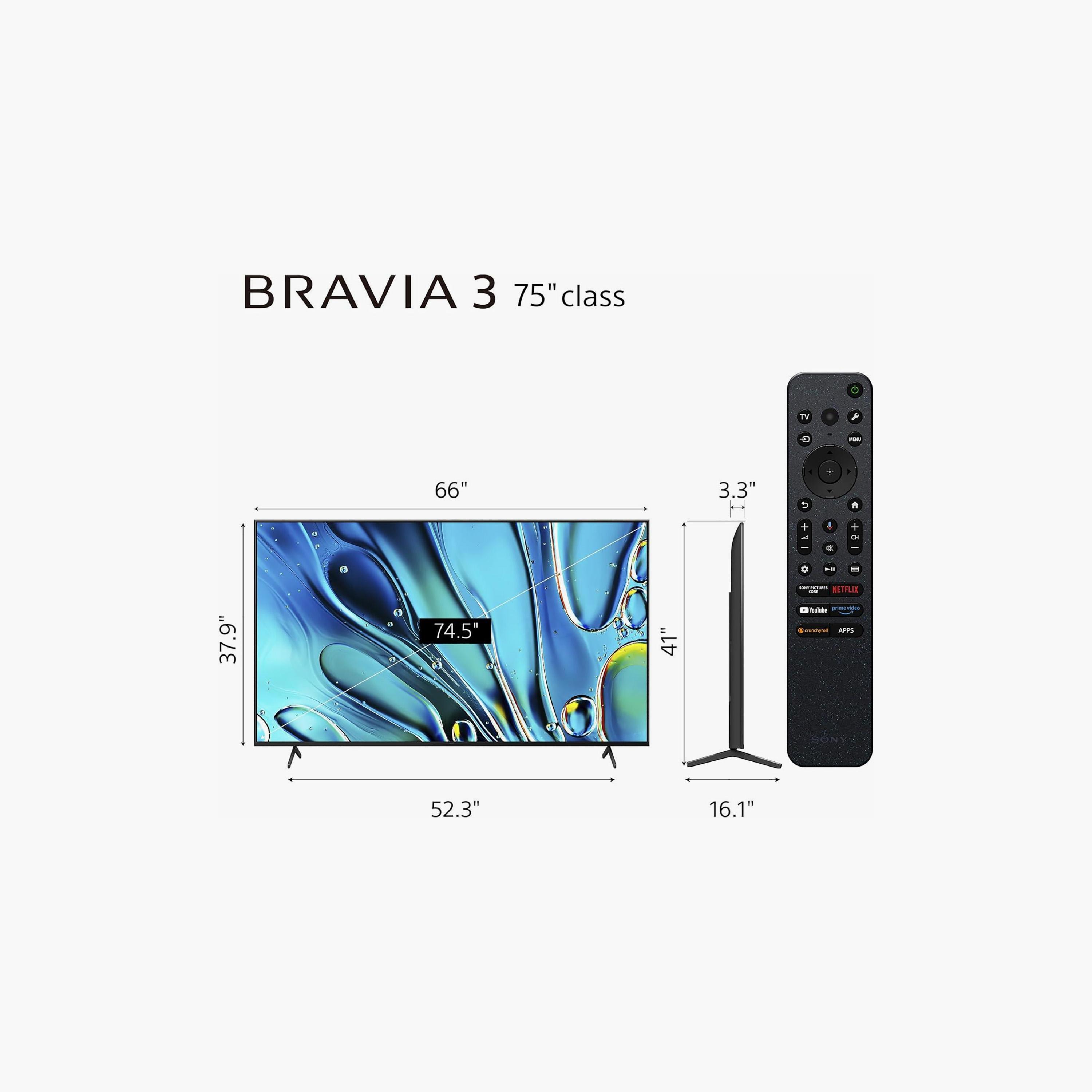 Sony 75 Inch LED TV, Bravia 3, 4K, 4K HDR Processor X1, 60Hz Refresh Rate, 20W Sound Output, Multiple Connectivity Options, Android TV Smart TV, K75S30 Black-electronics-televisionandvideo-image-2