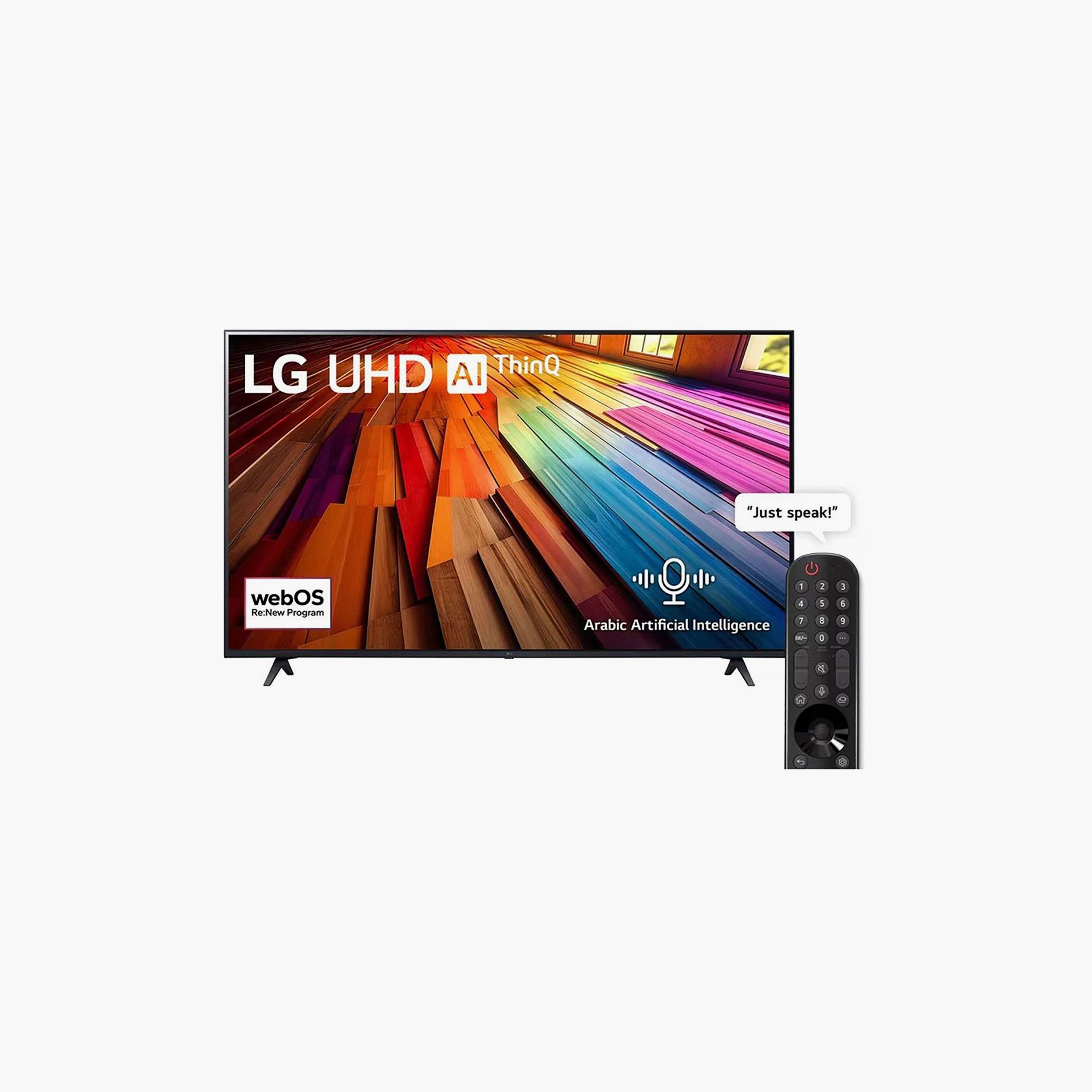 تلفزيون إل جي 55 بوصة يو إتش دي، UT80، بدقة 4K، معالج α5 الجيل الرابع، تردد 60 هرتز، مخرج صوت 20 واط، دعم HDR10، نظام webOS الذكي، 55UT80006LA-AMAE (إصدار 2024) لون أسود-electronics-televisionandvideo-image-1