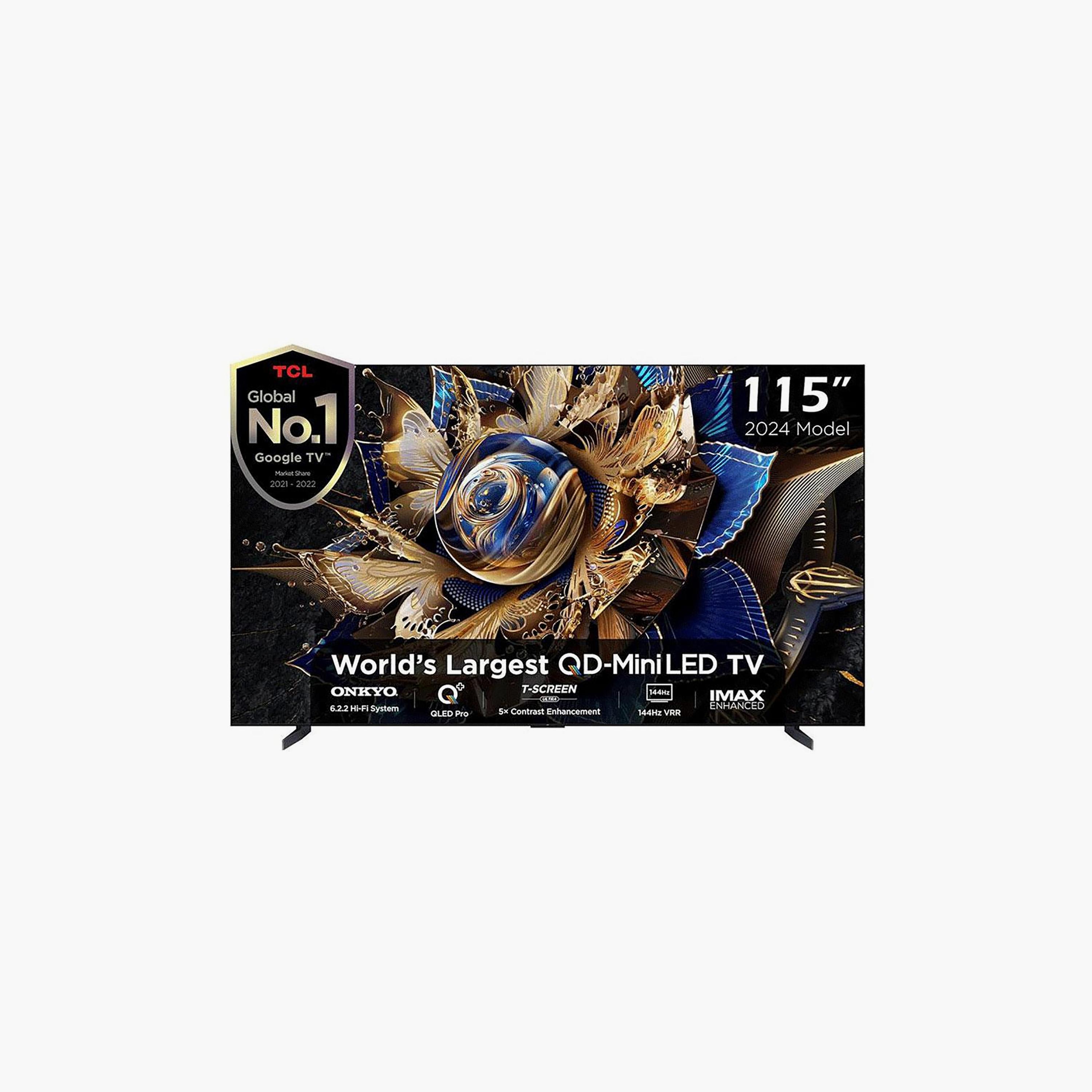 تلفزيون تي سي إل 115 بوصة كيو دي ميني ليد، X955 MAX، بدقة 4K، معالج AiPQ، تردد 144 هرتز، مخرج صوت 120 واط، نظام غوغل تي في الذكي، 115X955 MAX (إصدار 2024) لون أسود-electronics-televisionandvideo-image-1