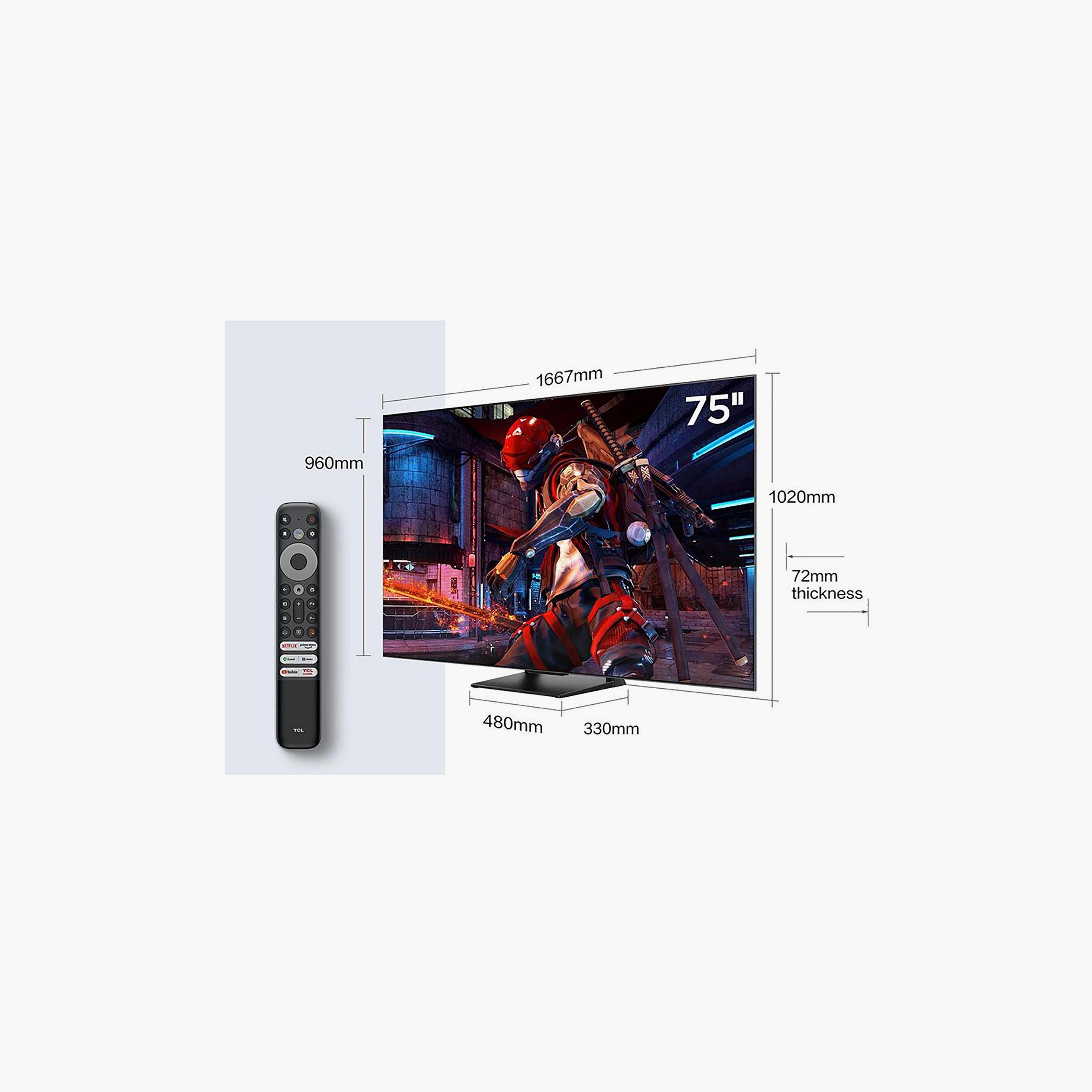 تلفزيون تي سي إل 75 بوصة كيو ليد، C745، بدقة 4K، معالج AiPQ 3.0، تردد 144 هرتز، مخرج صوت 30 واط، نظام غوغل تي في الذكي، 75C745 (إصدار 2023) لون أسود-electronics-televisionandvideo-image-5