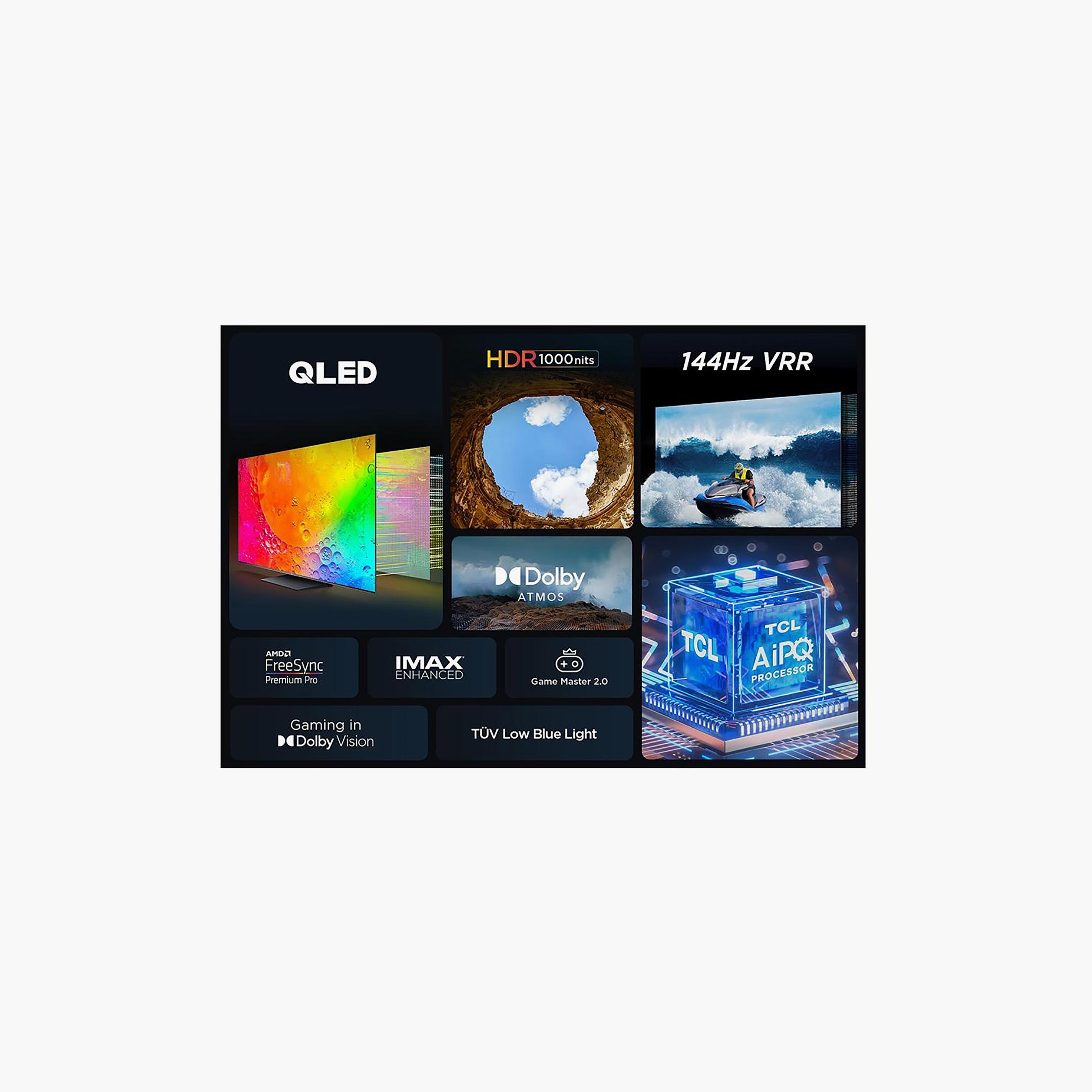 تلفزيون تي سي إل 75 بوصة كيو ليد، C745، بدقة 4K، معالج AiPQ 3.0، تردد 144 هرتز، مخرج صوت 30 واط، نظام غوغل تي في الذكي، 75C745 (إصدار 2023) لون أسود-electronics-televisionandvideo-image-6