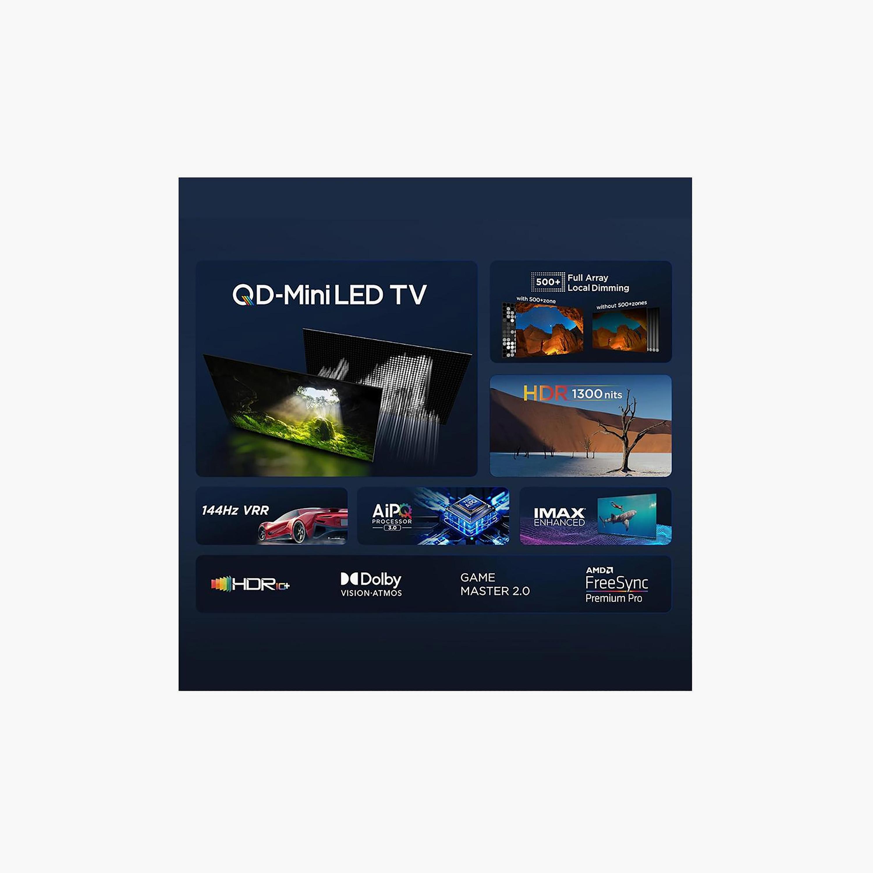 تلفزيون تي سي إل 85 بوصة كيو دي ميني ليد، C755، بدقة 4K، معالج AiPQ، تردد 144 هرتز، مخرج صوت 30 واط، نظام غوغل تي في الذكي، 85C755 (إصدار 2024) لون أسود-electronics-televisionandvideo-image-3