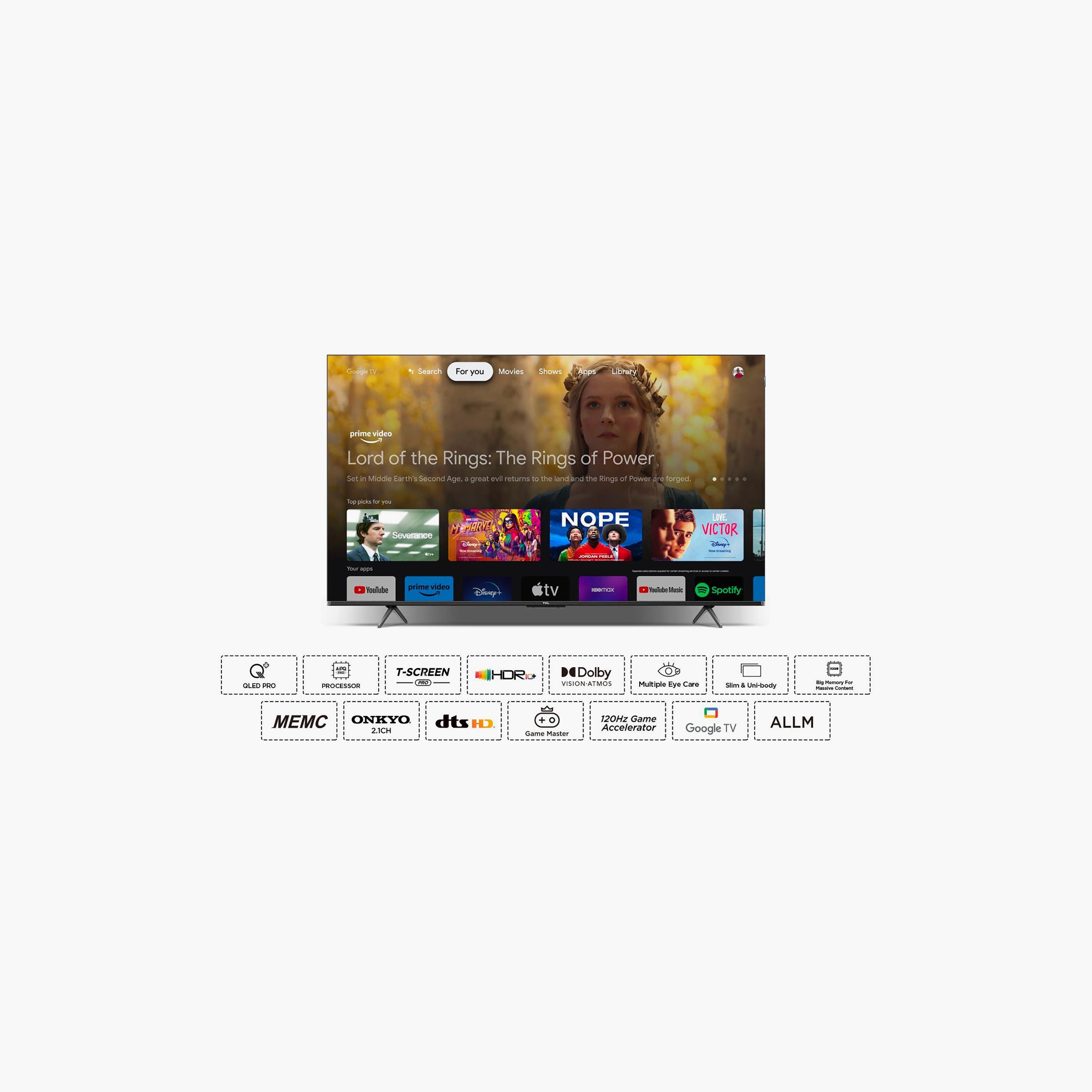 تلفزيون تي سي إل 98 بوصة كيو ليد، C655، بدقة 4K، معالج AiPQ Pro، تردد 120 هرتز، مخرج صوت 35 واط، نظام غوغل تي في الذكي، 98C655 لون أسود-electronics-televisionandvideo-image-2