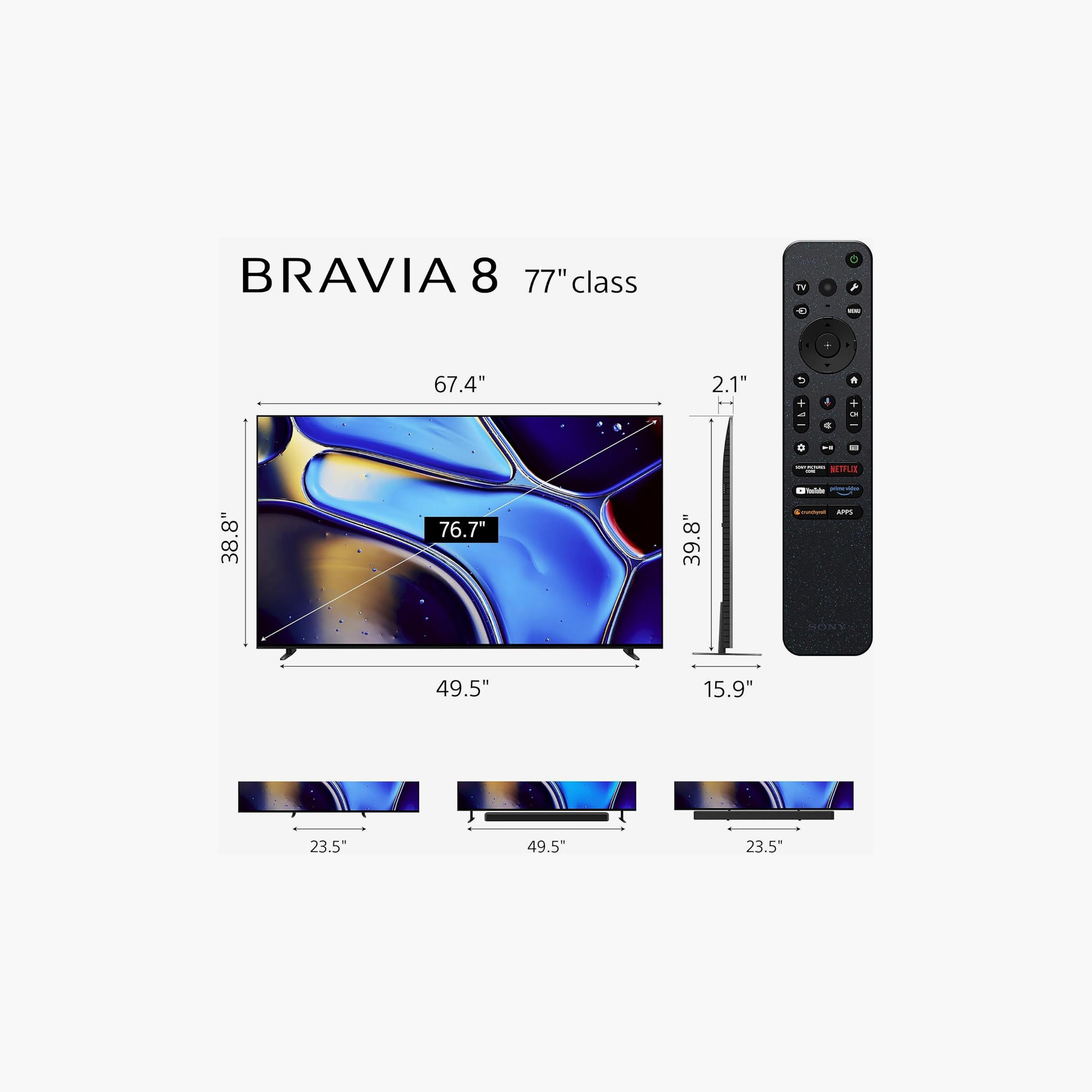 تلفزيون سوني 77 بوصة أوليد، BRAVIA 8، بدقة 4K، معالج XR، تردد 120 هرتز، مخرج صوت 50 واط، نظام غوغل تي في الذكي، K-77XR80 (إصدار 2024) لون فضي داكن-electronics-televisionandvideo-image-2