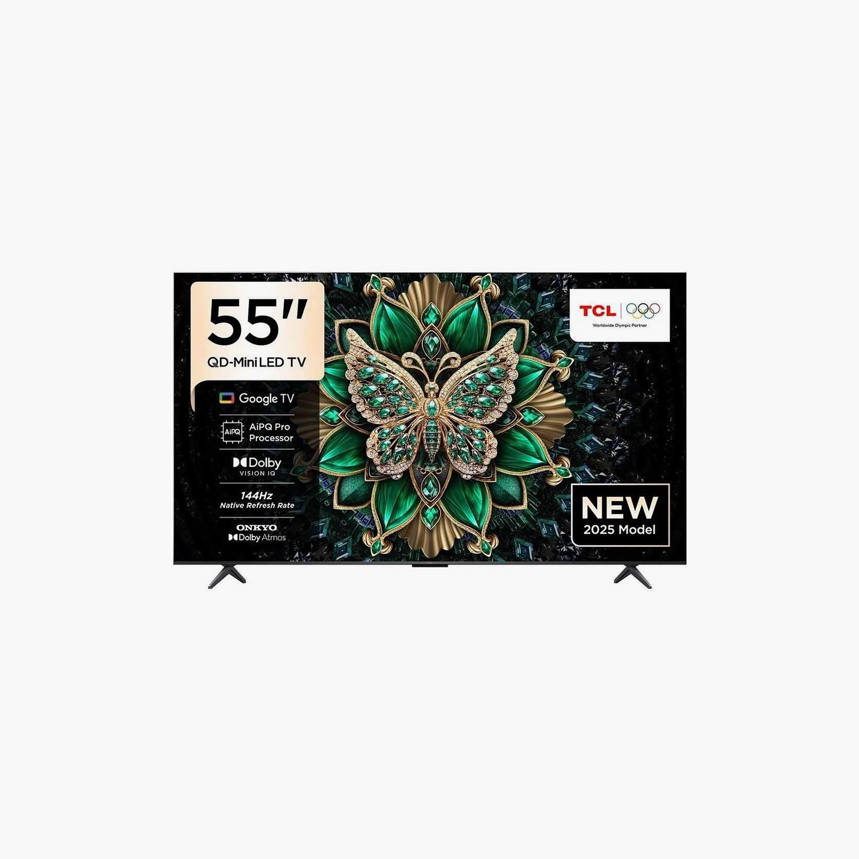 TCL 55 Inch QD Mini LED TV, C6K, 4K, AiPQ Pro Processor, 120Hz Refresh Rate, 40W Sound Output, Multiple Connectivity Options, Google TV Smart TV, 55C6K (2025) Black-electronics-televisionandvideo-image-1