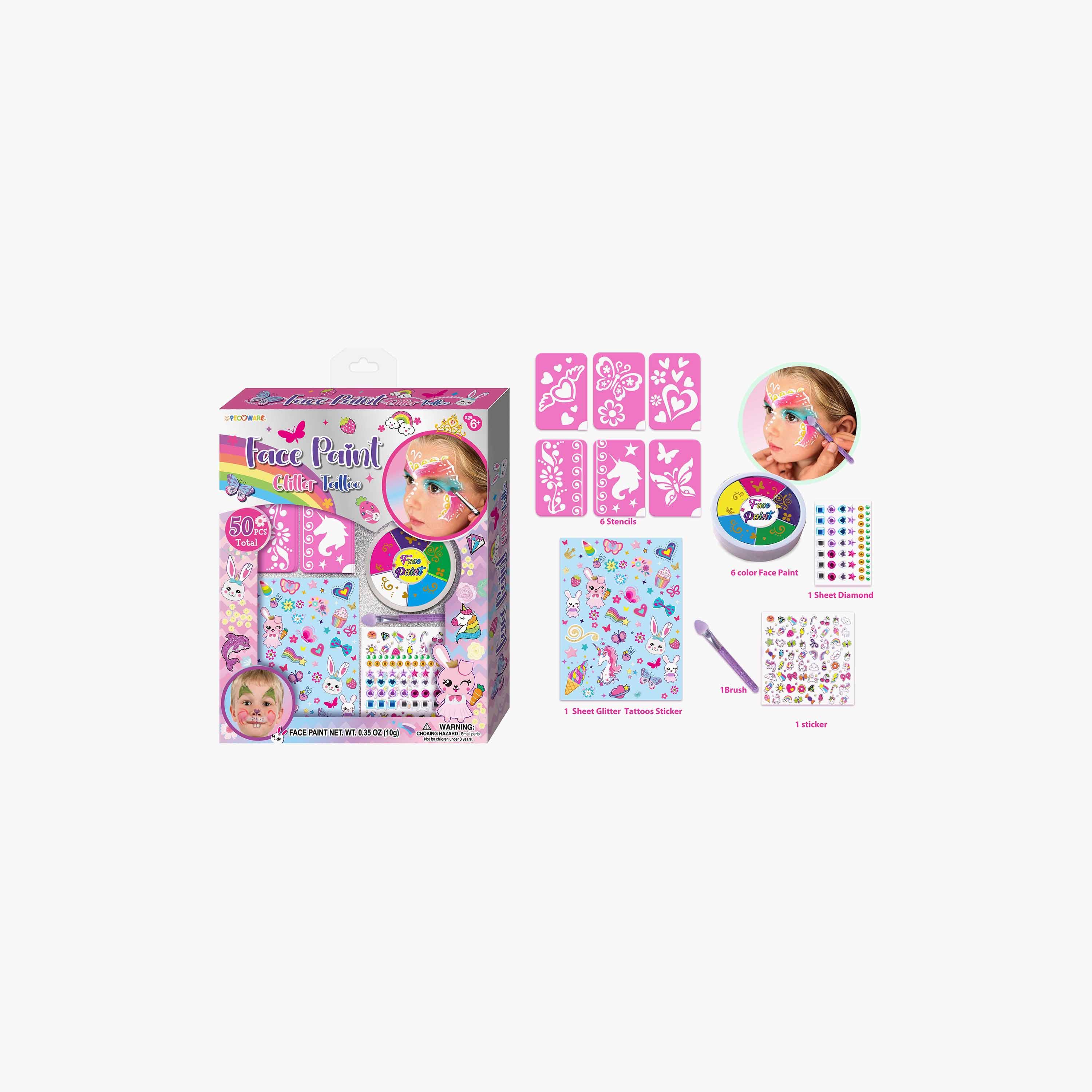 Pecoware Face Paint Glitter Tattoo Set-toys-roleplay-makeupandcosmeticsets-image-2