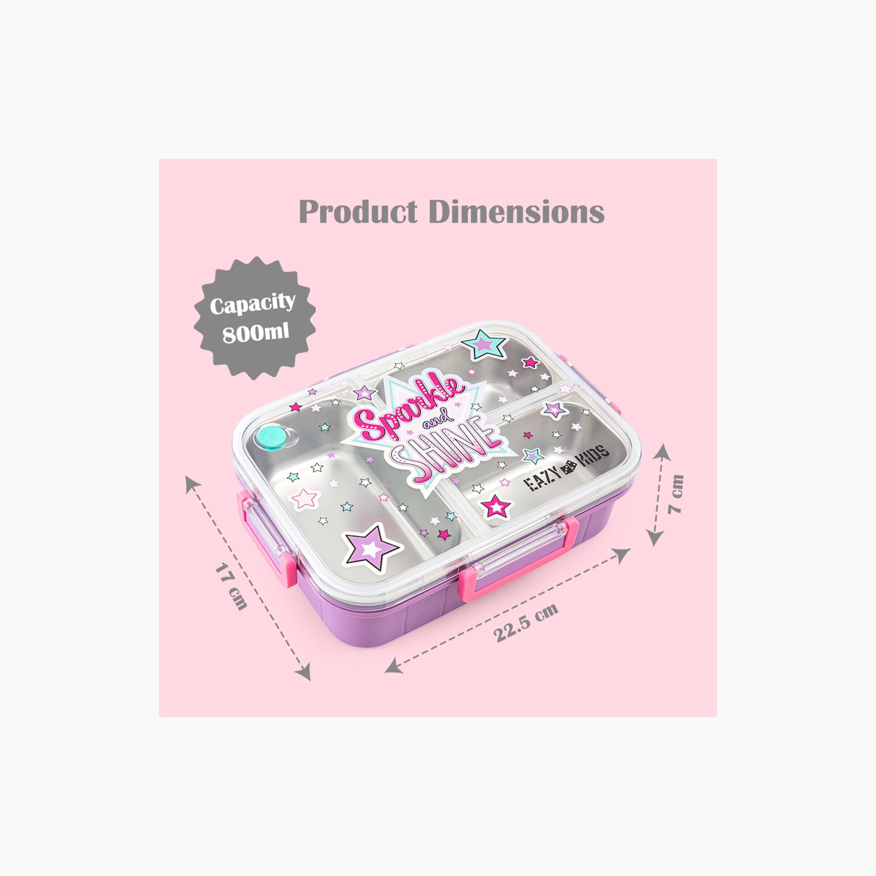 Eazy Kids 3 Compartment Stainless Steel Bento Lunch Box - Sparkle Girl - 800 ml - Purple-school-lunchessentials-lunchboxes-image-2