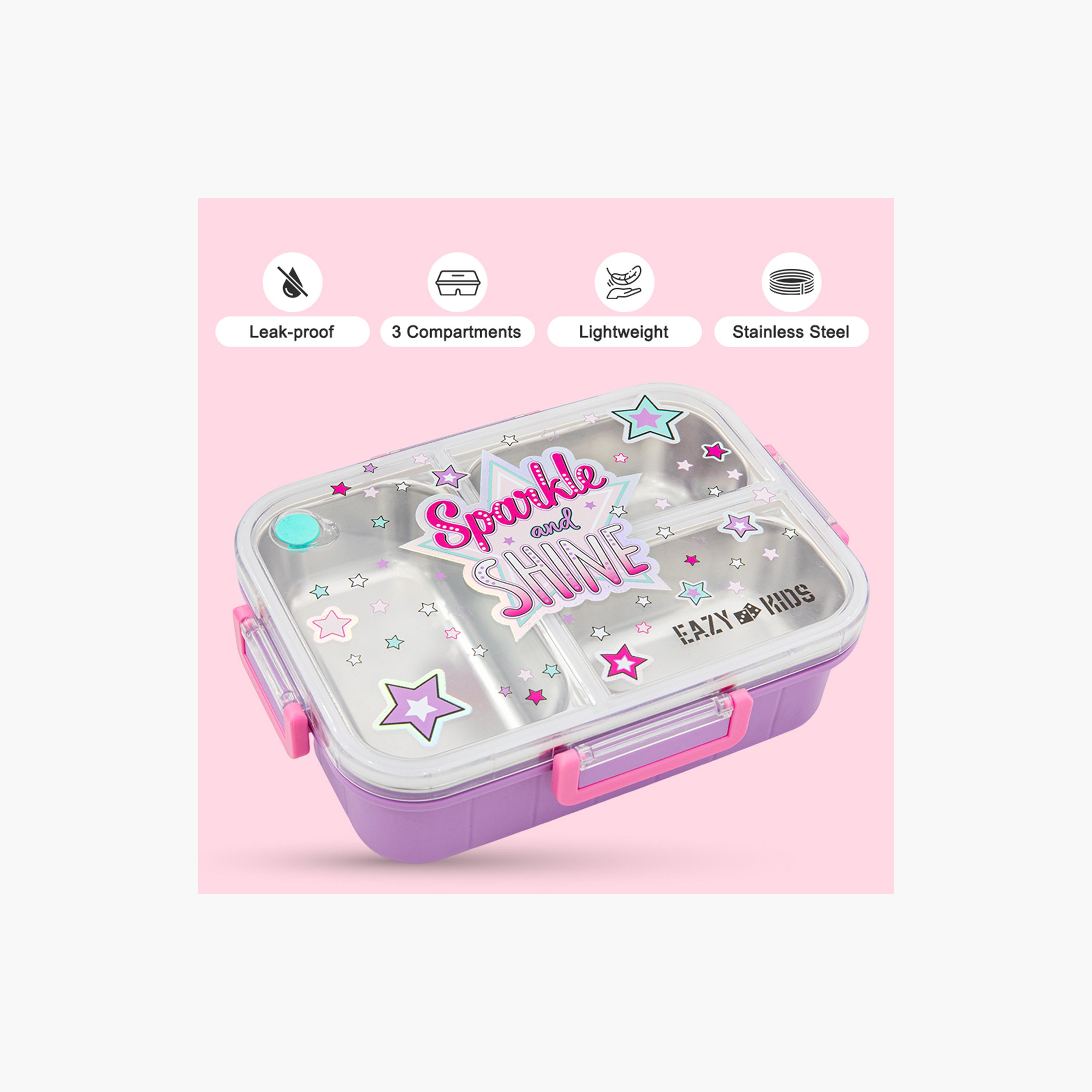 Eazy Kids 3 Compartment Stainless Steel Bento Lunch Box - Sparkle Girl - 800 ml - Purple-school-lunchessentials-lunchboxes-image-3