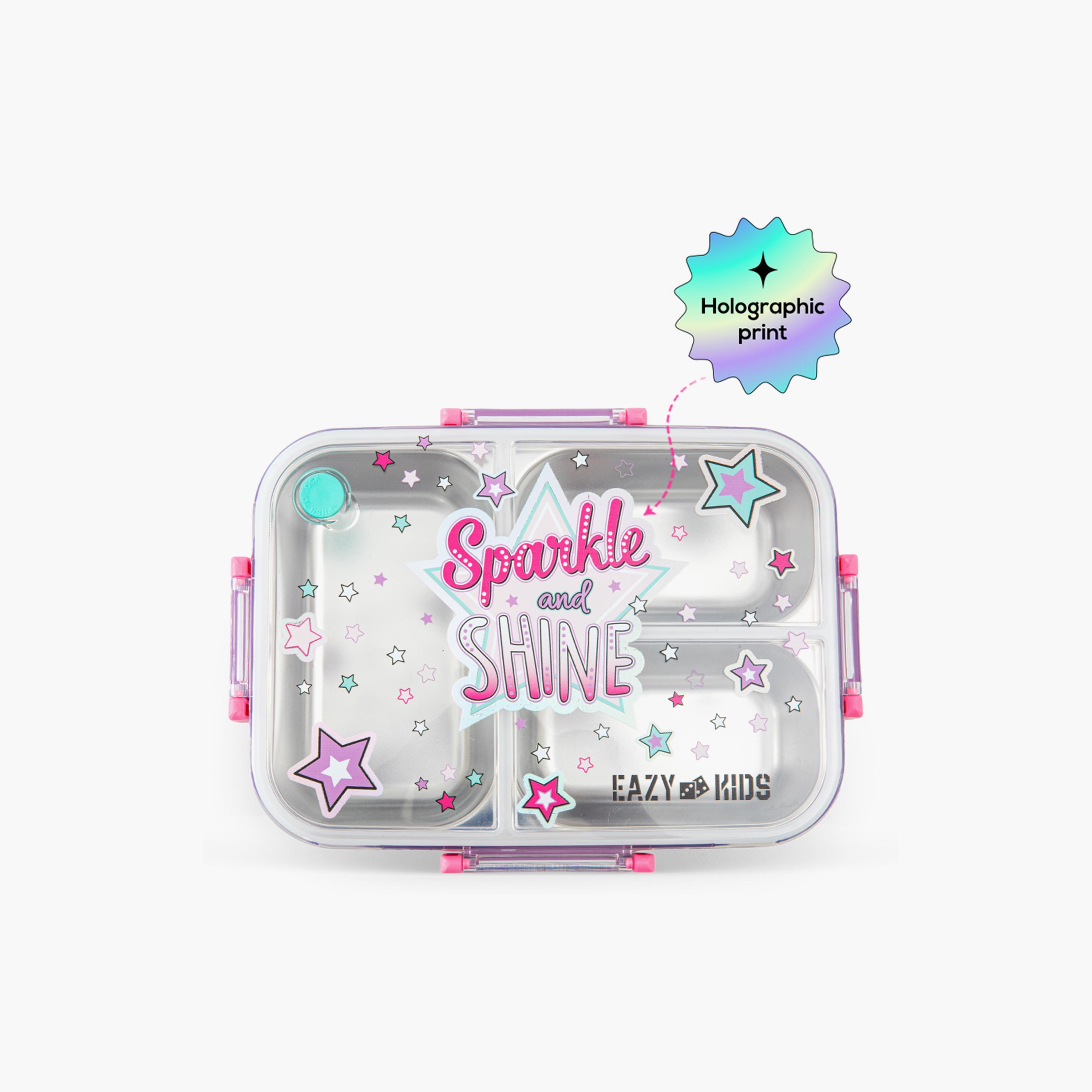 Eazy Kids 3 Compartment Stainless Steel Bento Lunch Box - Sparkle Girl - 800 ml - Purple-school-lunchessentials-lunchboxes-image-4