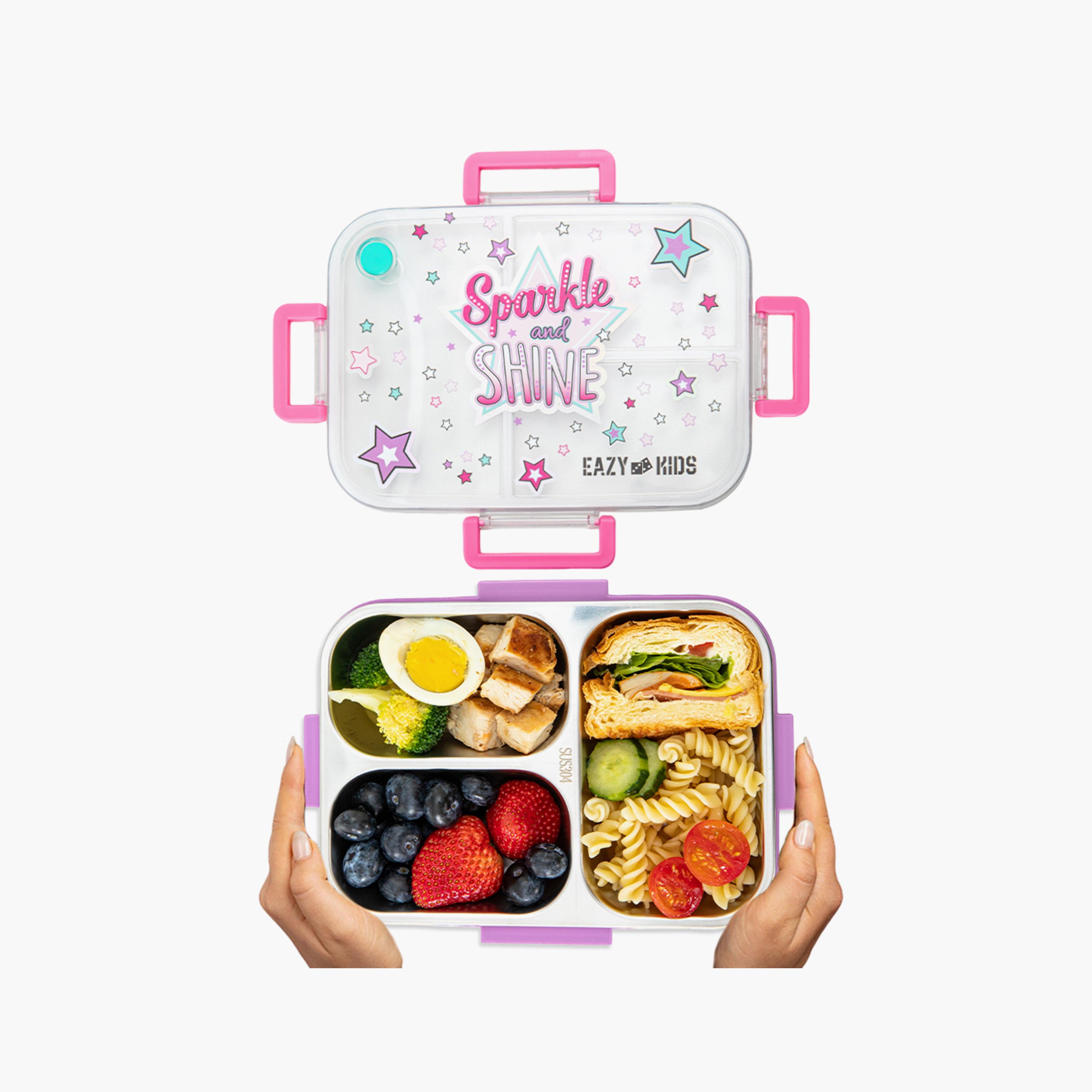 Eazy Kids 3 Compartment Stainless Steel Bento Lunch Box - Sparkle Girl - 800 ml - Purple-school-lunchessentials-lunchboxes-image-7