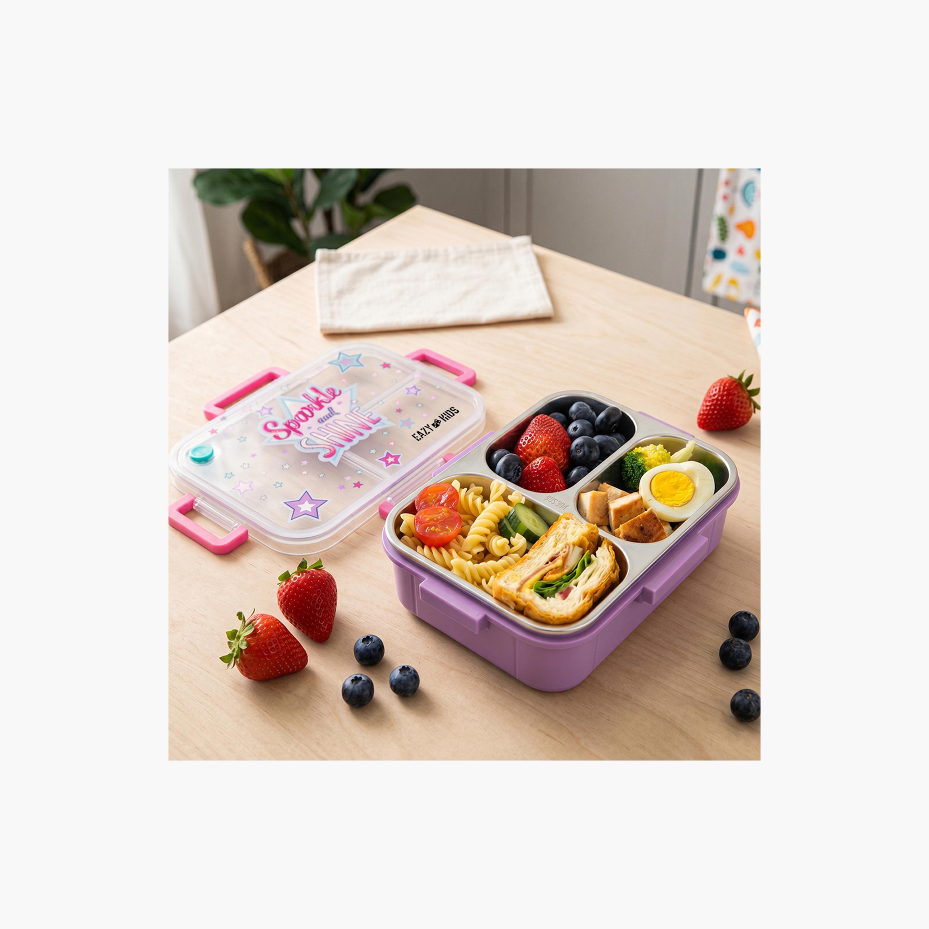 Eazy Kids 3 Compartment Stainless Steel Bento Lunch Box - Sparkle Girl - 800 ml - Purple-school-lunchessentials-lunchboxes-image-8