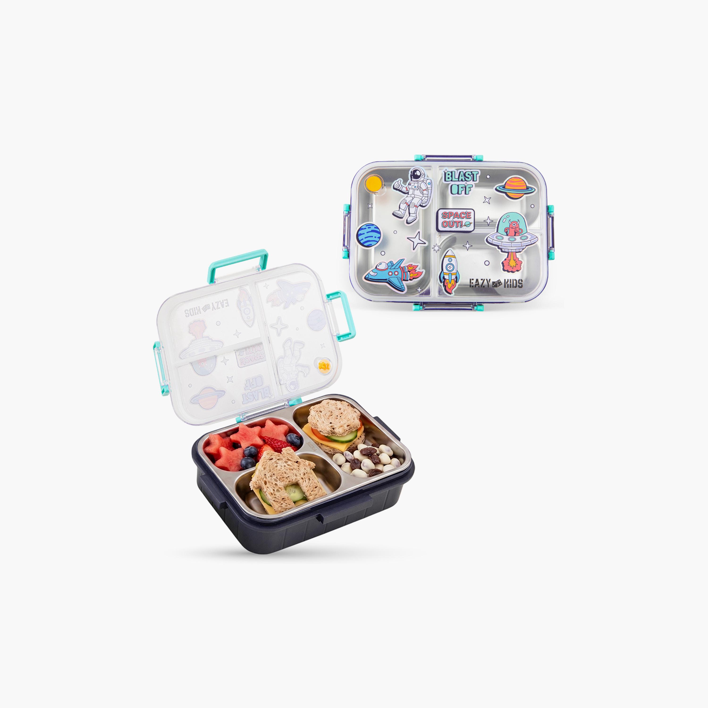 Eazy Kids 3 Compartment Stainless Steel Bento Lunch Box - Space Out - 800 ml - Blue-school-lunchessentials-lunchboxes-image-1