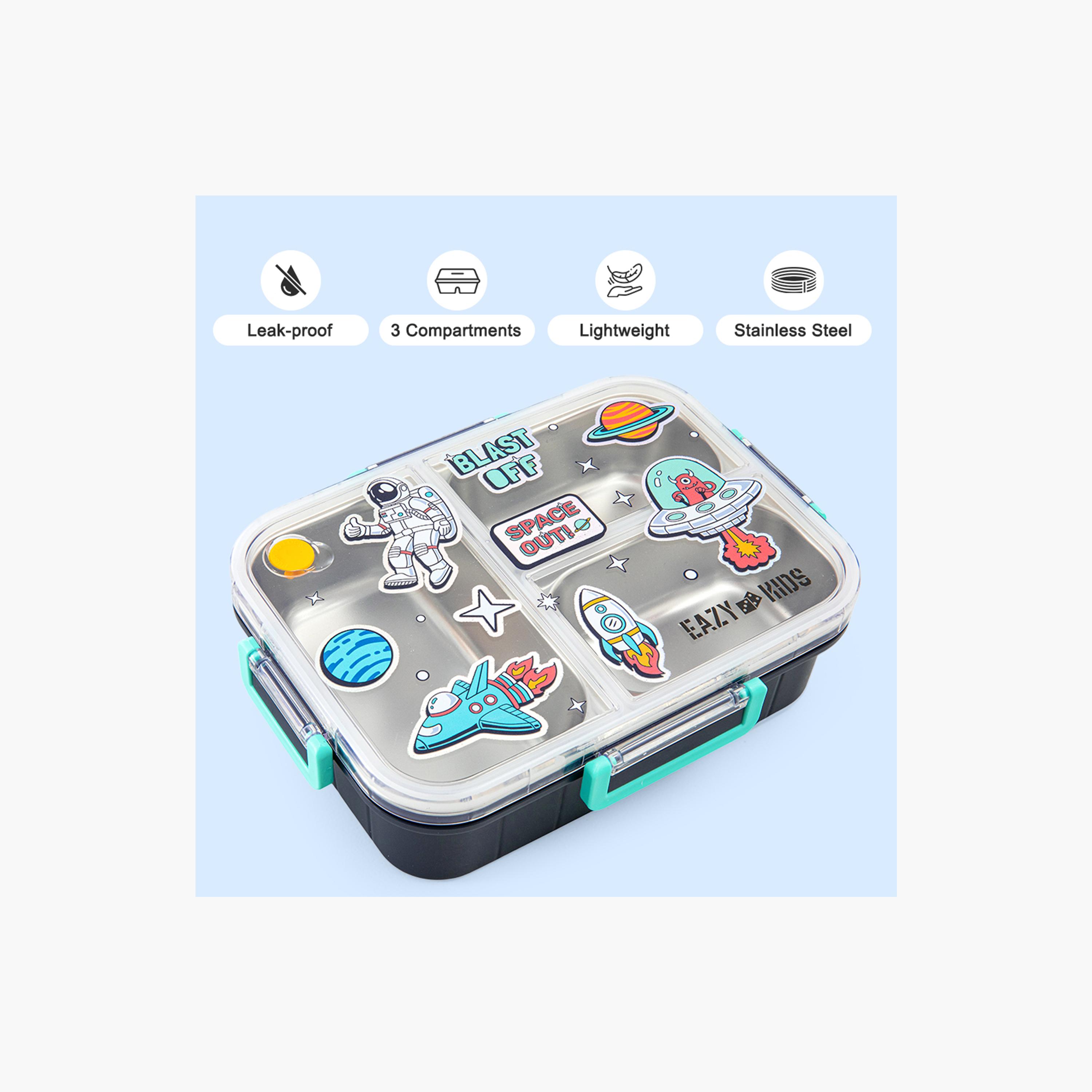 Eazy Kids 3 Compartment Stainless Steel Bento Lunch Box - Space Out - 800 ml - Blue-school-lunchessentials-lunchboxes-image-3