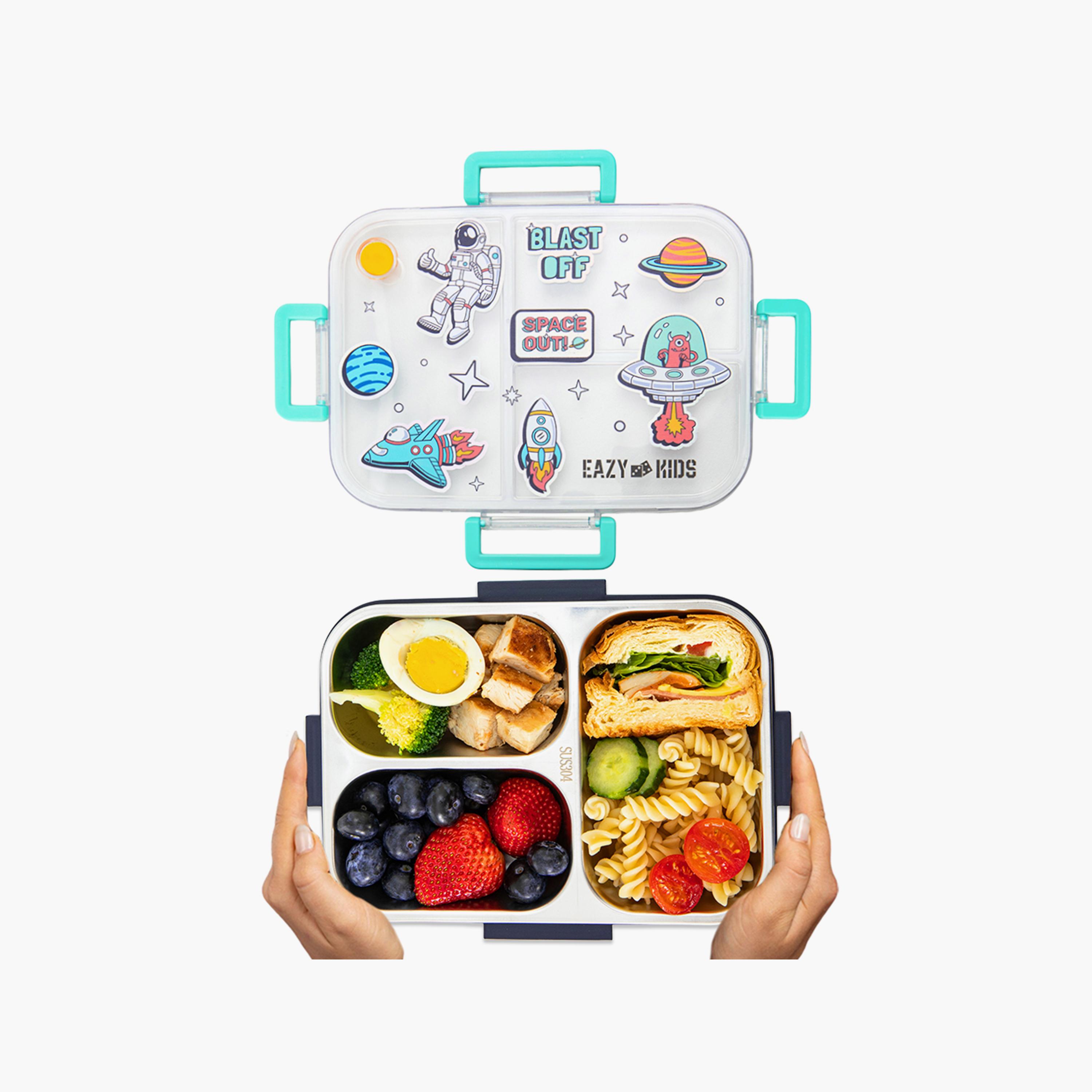 Eazy Kids 3 Compartment Stainless Steel Bento Lunch Box - Space Out - 800 ml - Blue-school-lunchessentials-lunchboxes-image-7