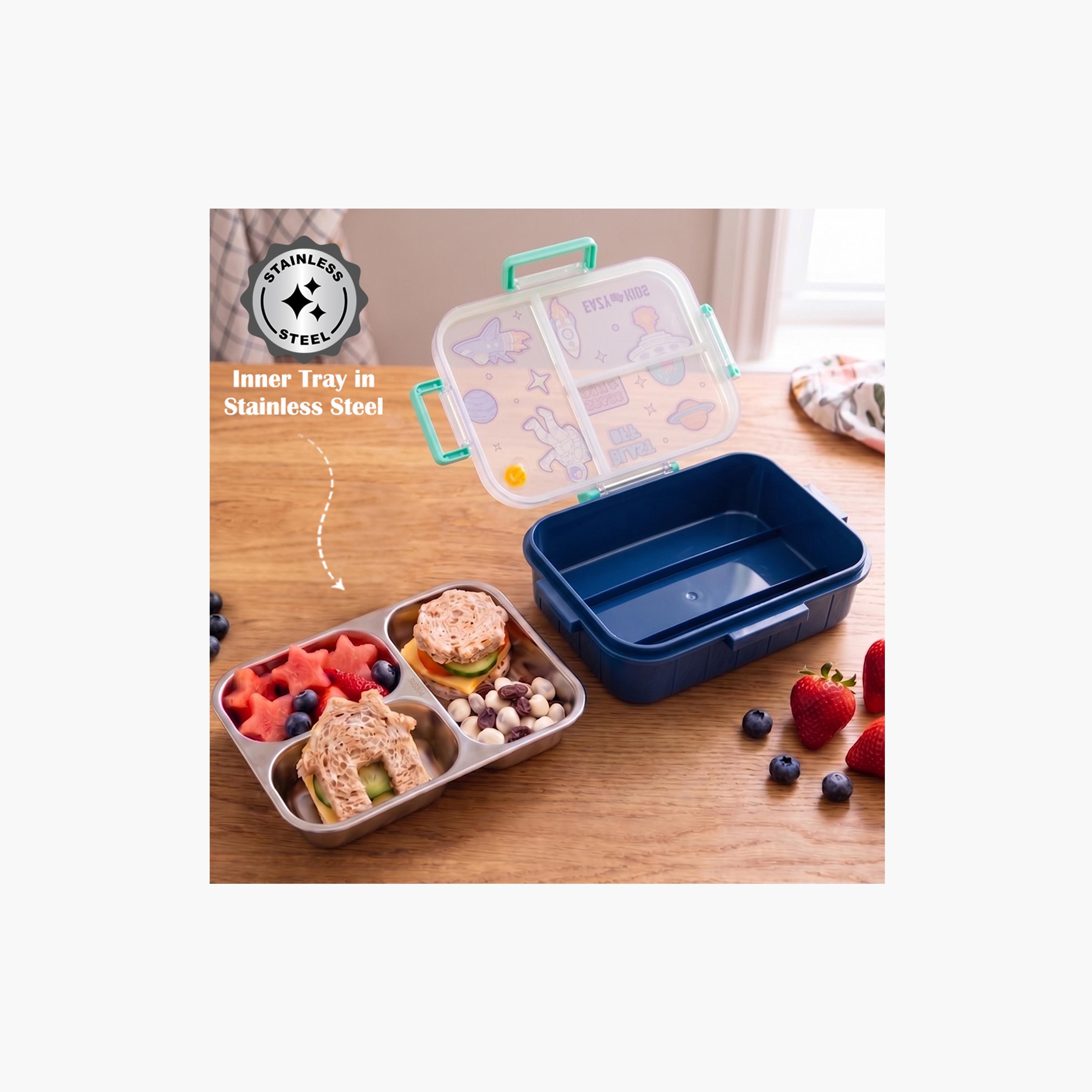 Eazy Kids 3 Compartment Stainless Steel Bento Lunch Box - Space Out - 800 ml - Blue-school-lunchessentials-lunchboxes-image-8