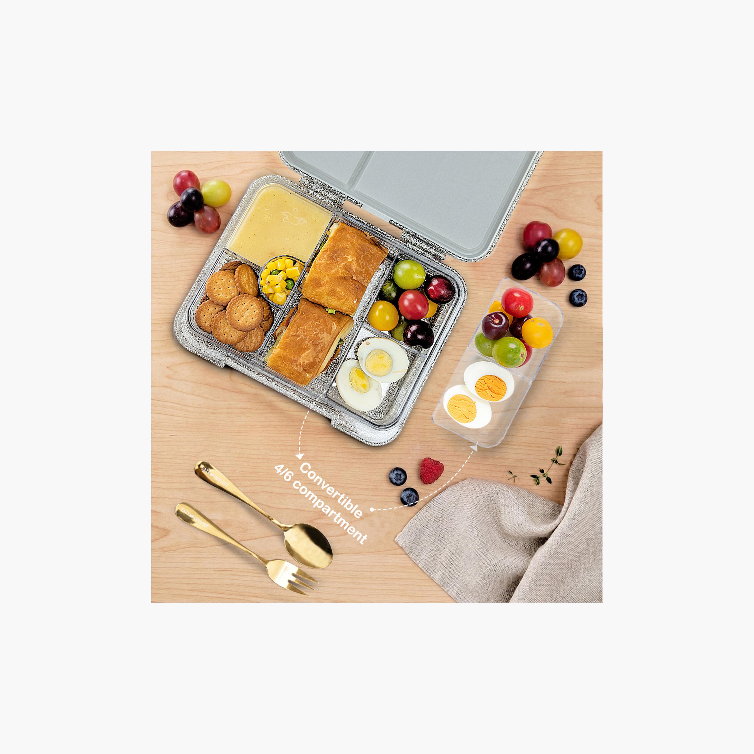 صندوق غداء بينتو 2 في 1 قابل للتحويل وخالي من مادة BPA بلون عاجي براق من إيزي كيدز-school-lunchessentials-lunchboxes-image-10