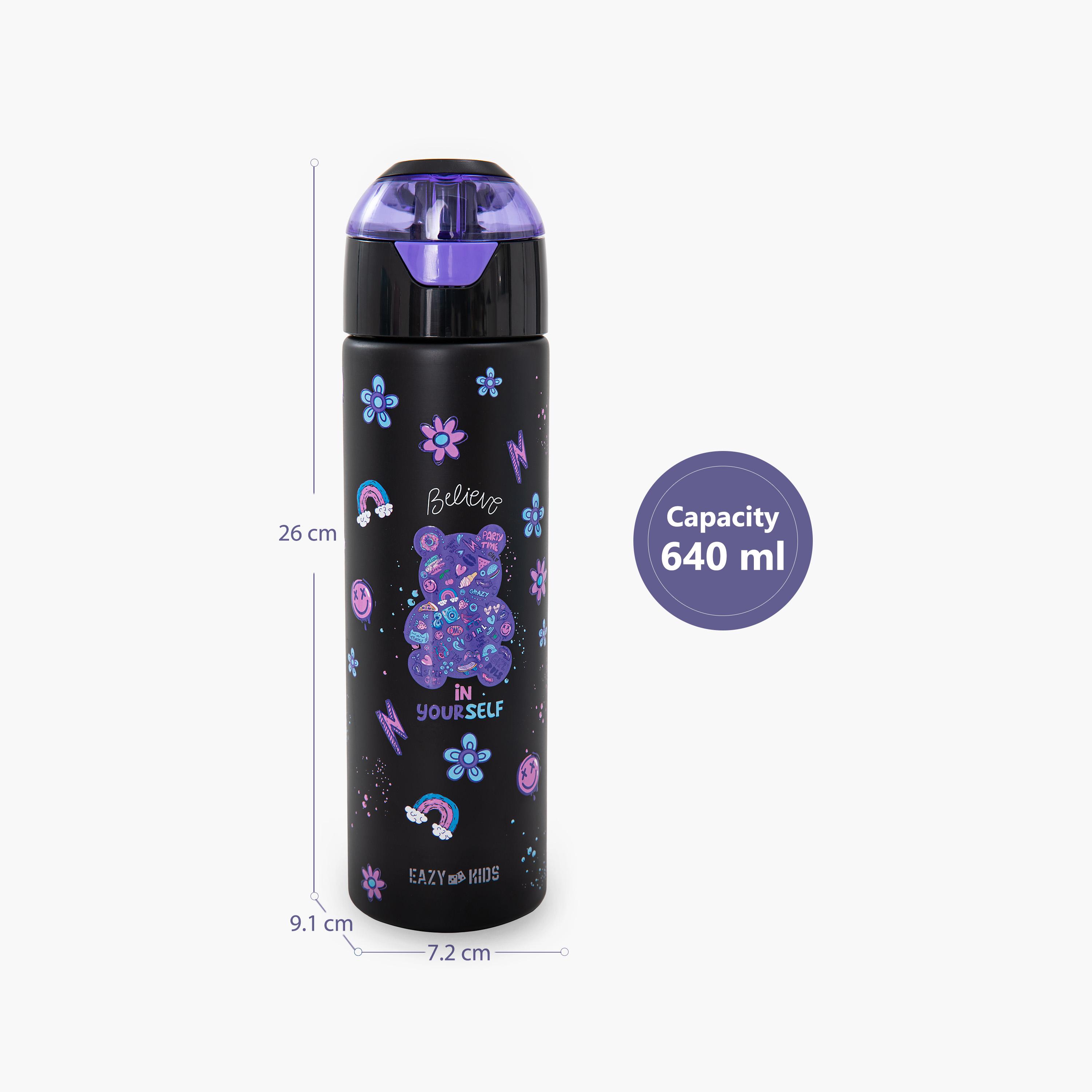 Eazy Kids Insulated Stainless Steel Water Bottle with Spray- 640 ml - Black-school-waterbottles-image-4