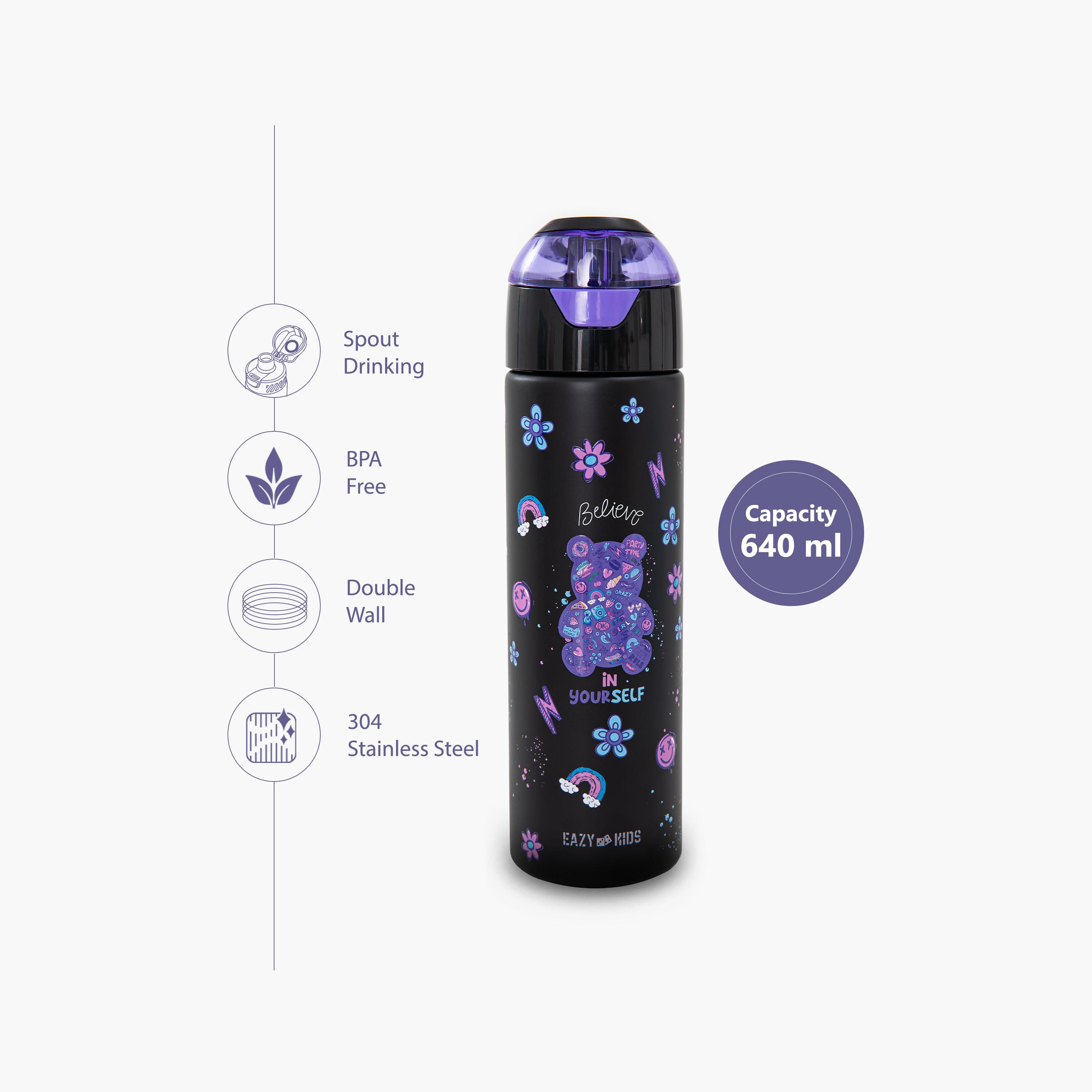 Eazy Kids Insulated Stainless Steel Water Bottle with Spray- 640 ml - Black-school-waterbottles-image-6