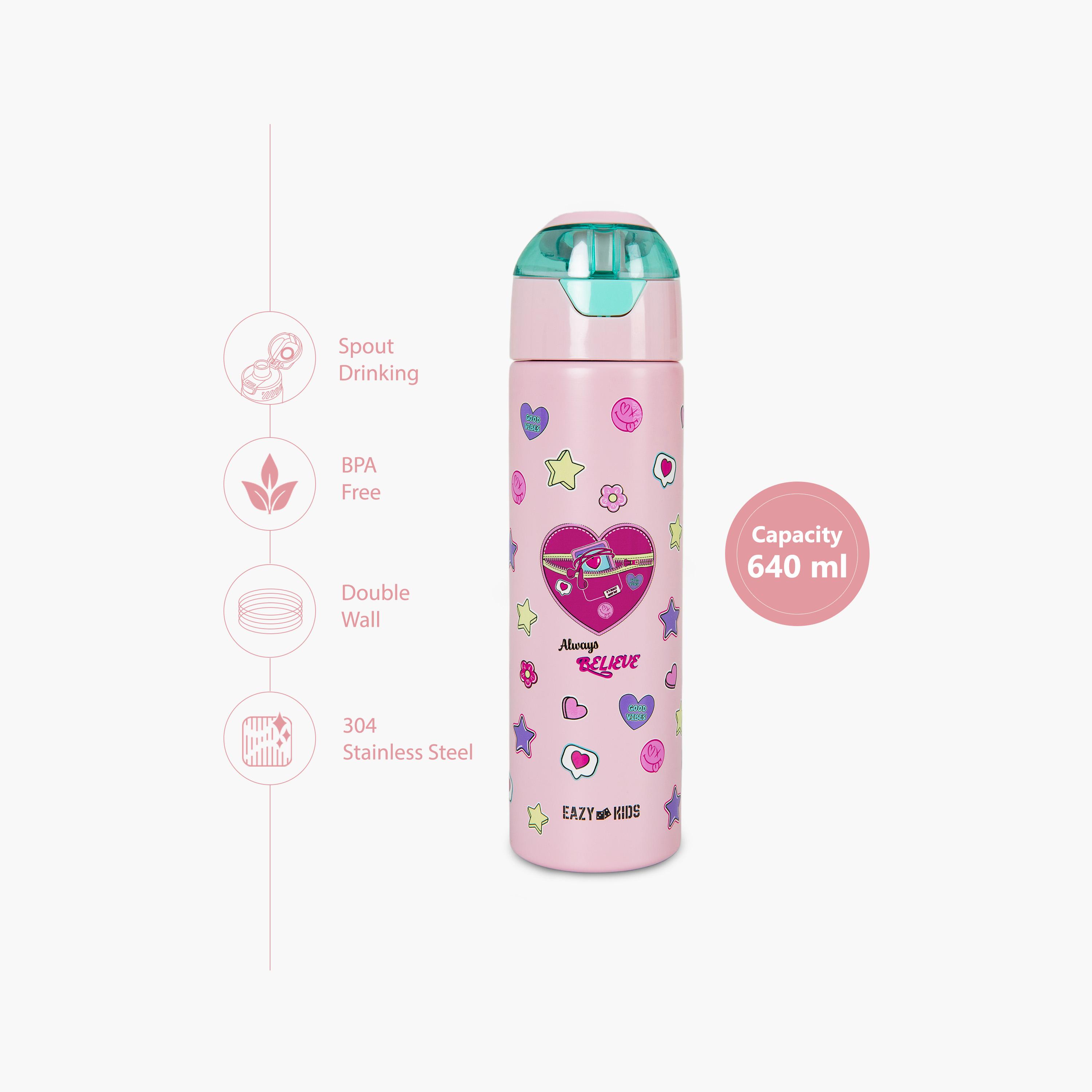 Eazy Kids Insulated Stainless Steel Water Bottle with Spray- 640 ml - Pink-school-waterbottles-image-5