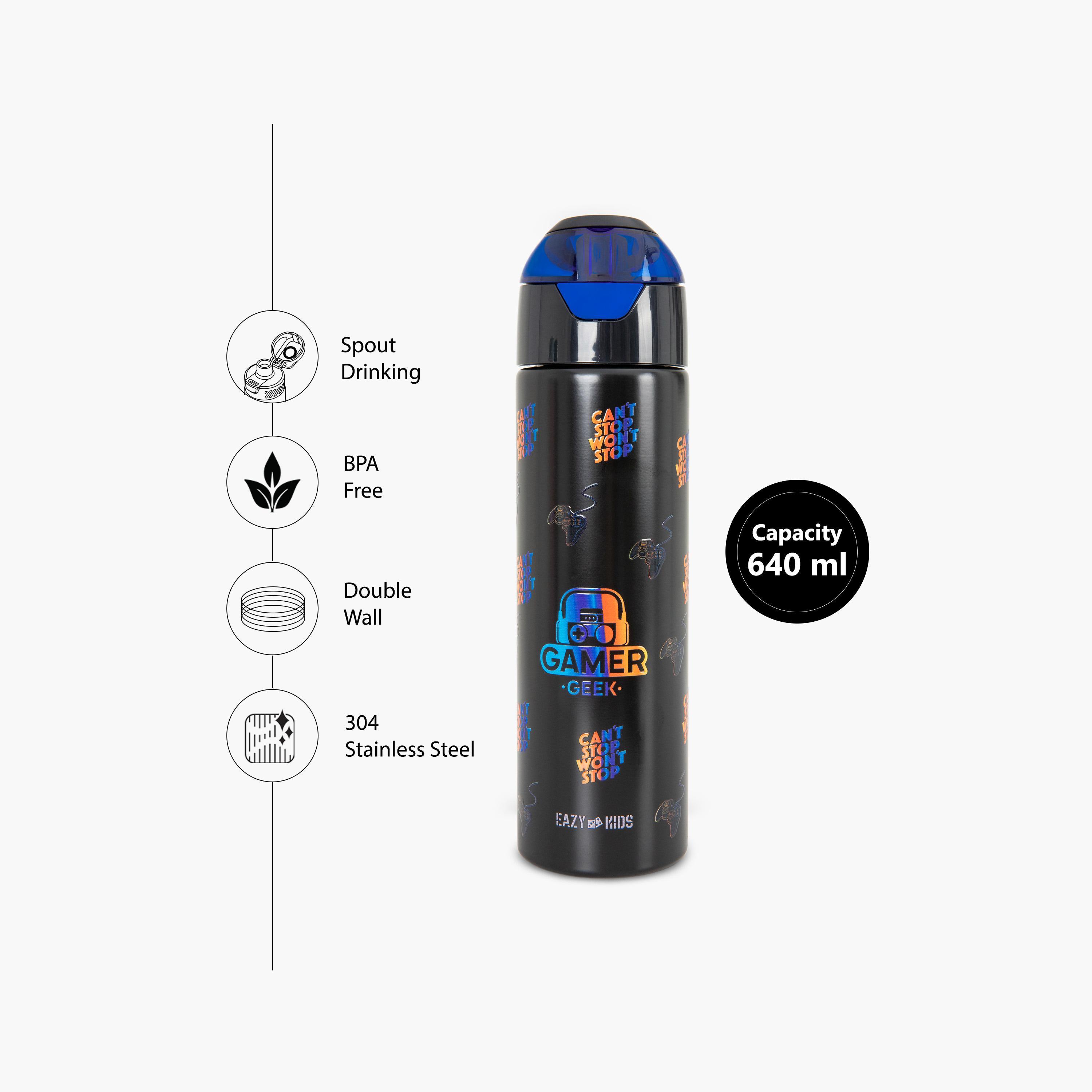 Eazy Kids Insulated Stainless Steel Water Bottle with Spray- 640 ml - Black-school-waterbottles-image-8