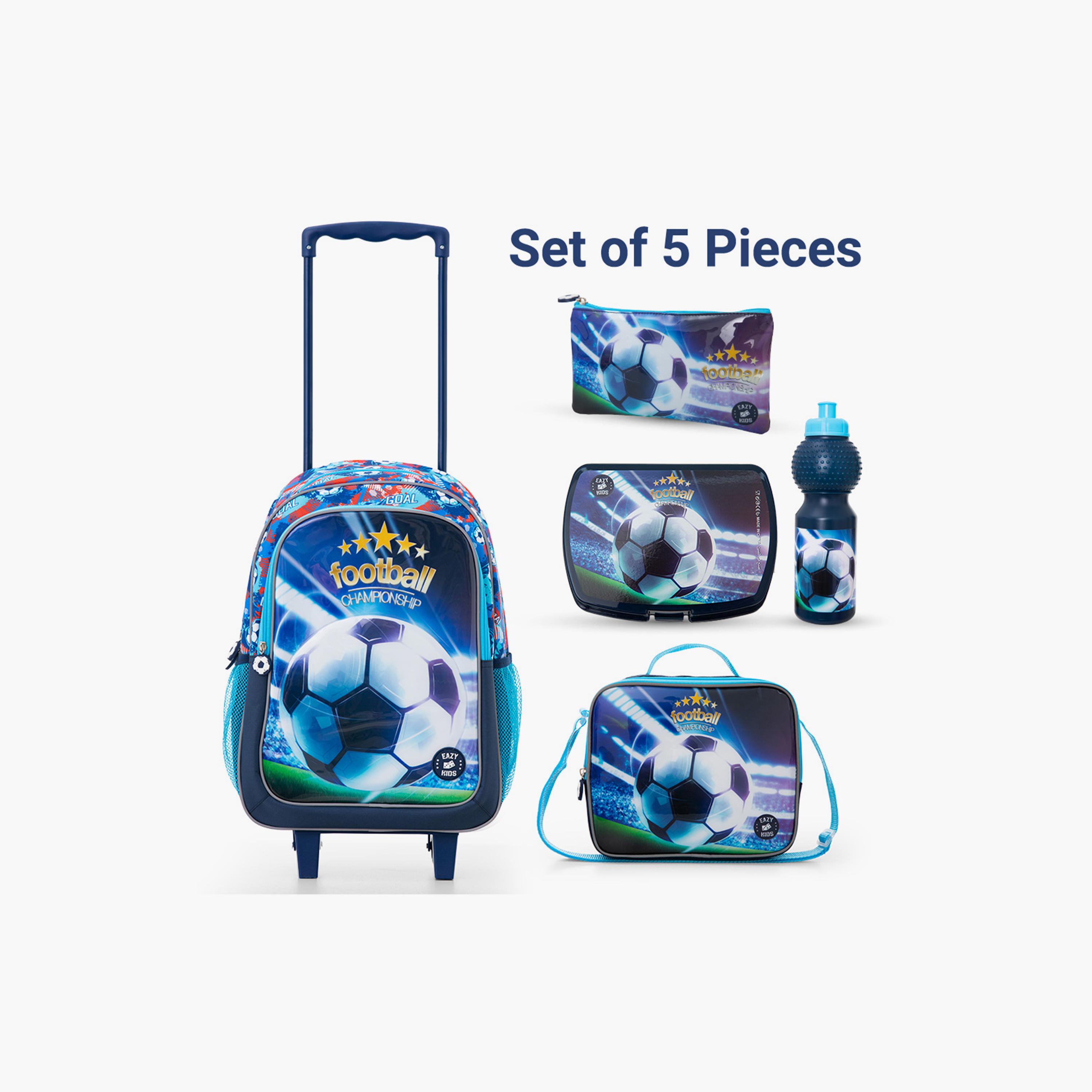 Eazy Kids 5-Piece School Combo Trolley Bag Set - Soccer Blue - 17 Inch-school-bagsandbackpacks-backpacks-image-13