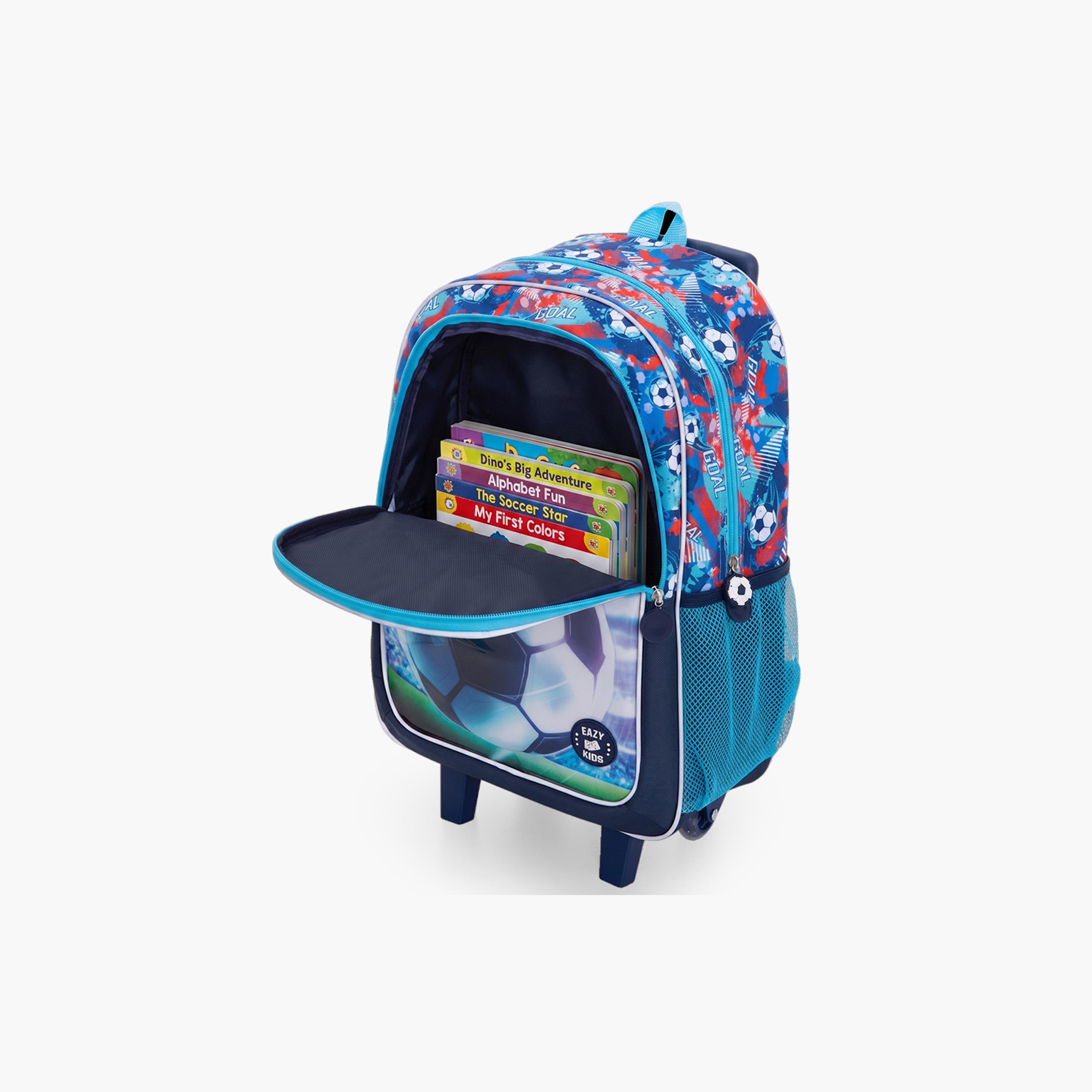 Eazy Kids 5-Piece School Combo Trolley Bag Set - Soccer Blue - 17 Inch-school-bagsandbackpacks-backpacks-image-2