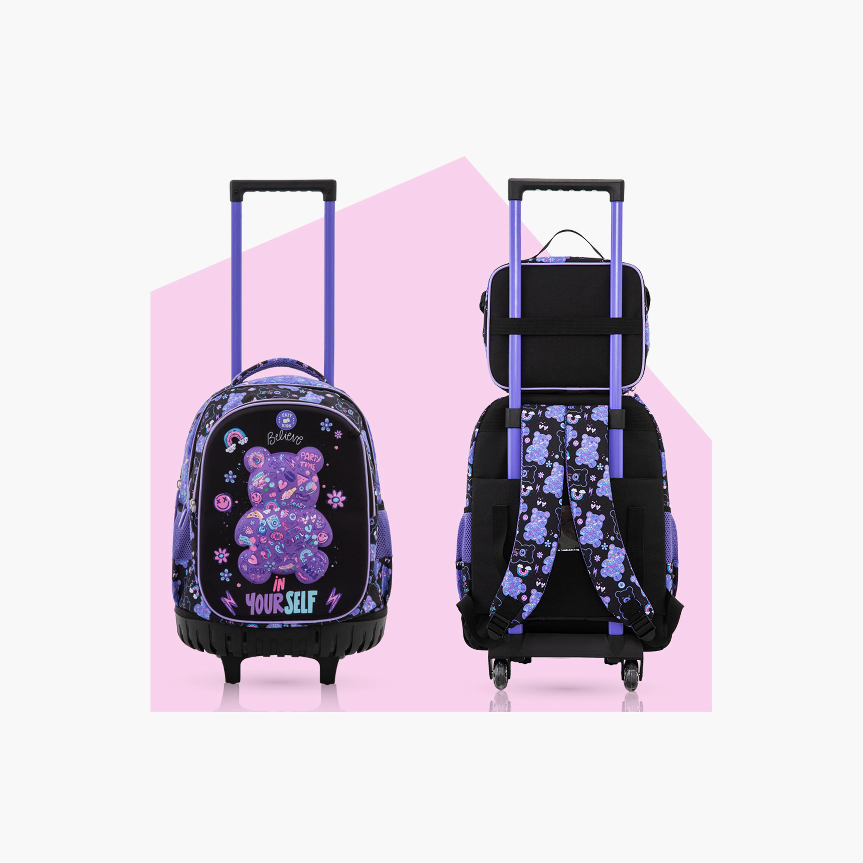 Eazy Kids 3-Piece Trolley School Bag Set with Laptop Compartment - Teddy Black - 18 Inch-school-bagsandbackpacks-backpacks-image-2