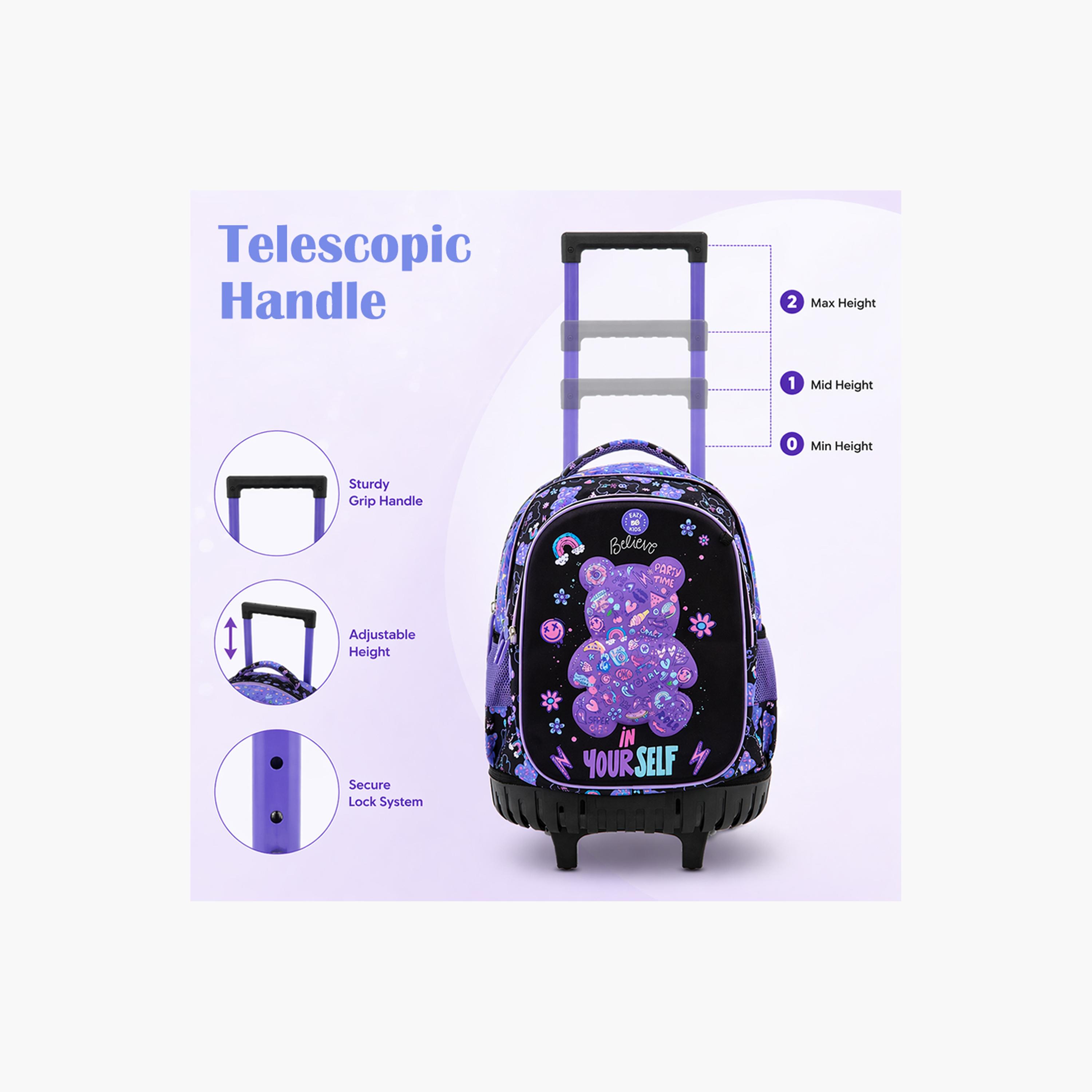 Eazy Kids 3-Piece Trolley School Bag Set with Laptop Compartment - Teddy Black - 18 Inch-school-bagsandbackpacks-backpacks-image-3