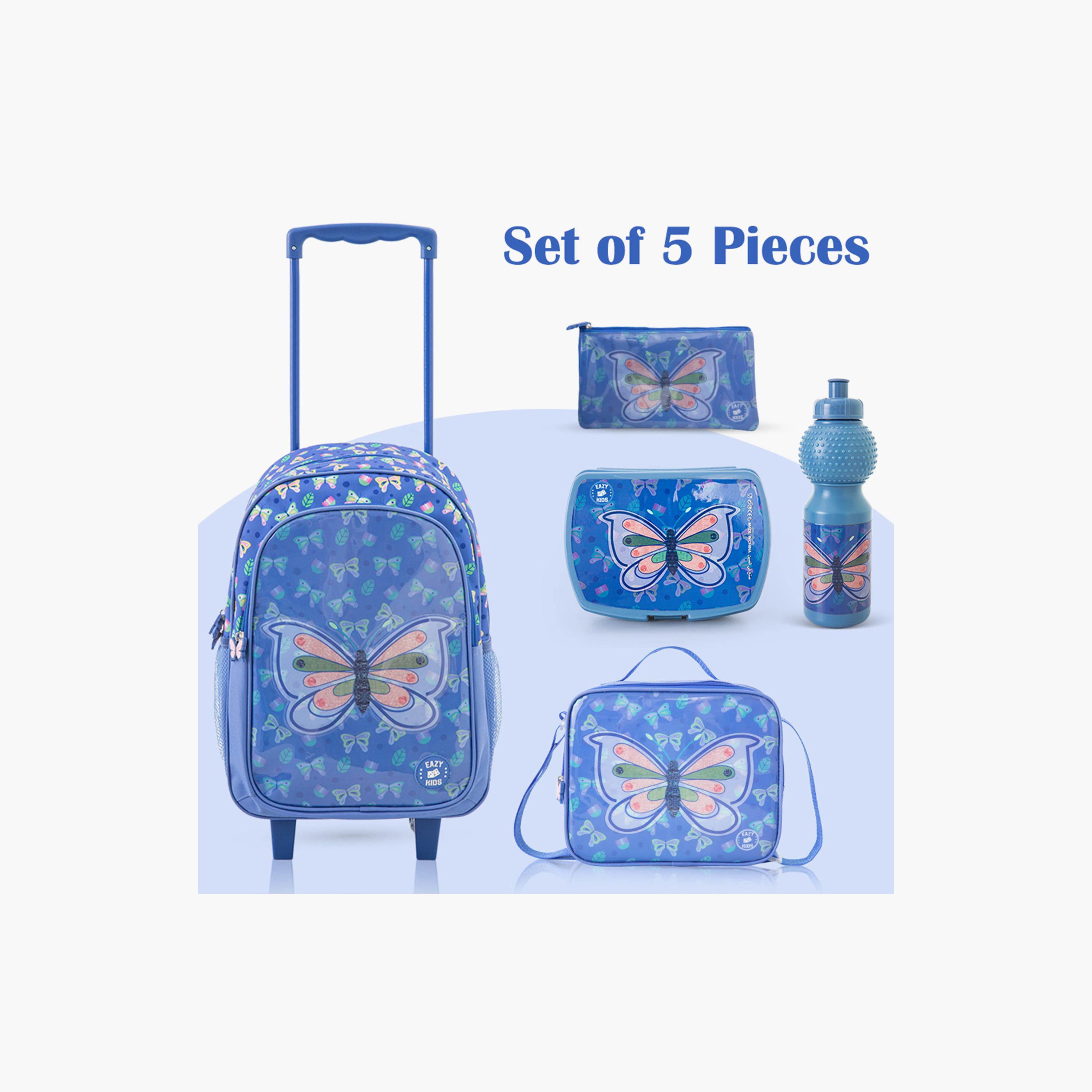 Eazy Kids 5-Piece Trolley School Bag Set with Wheels - Butterfly Blue - 17 Inch-school-bagsandbackpacks-backpacks-image-6