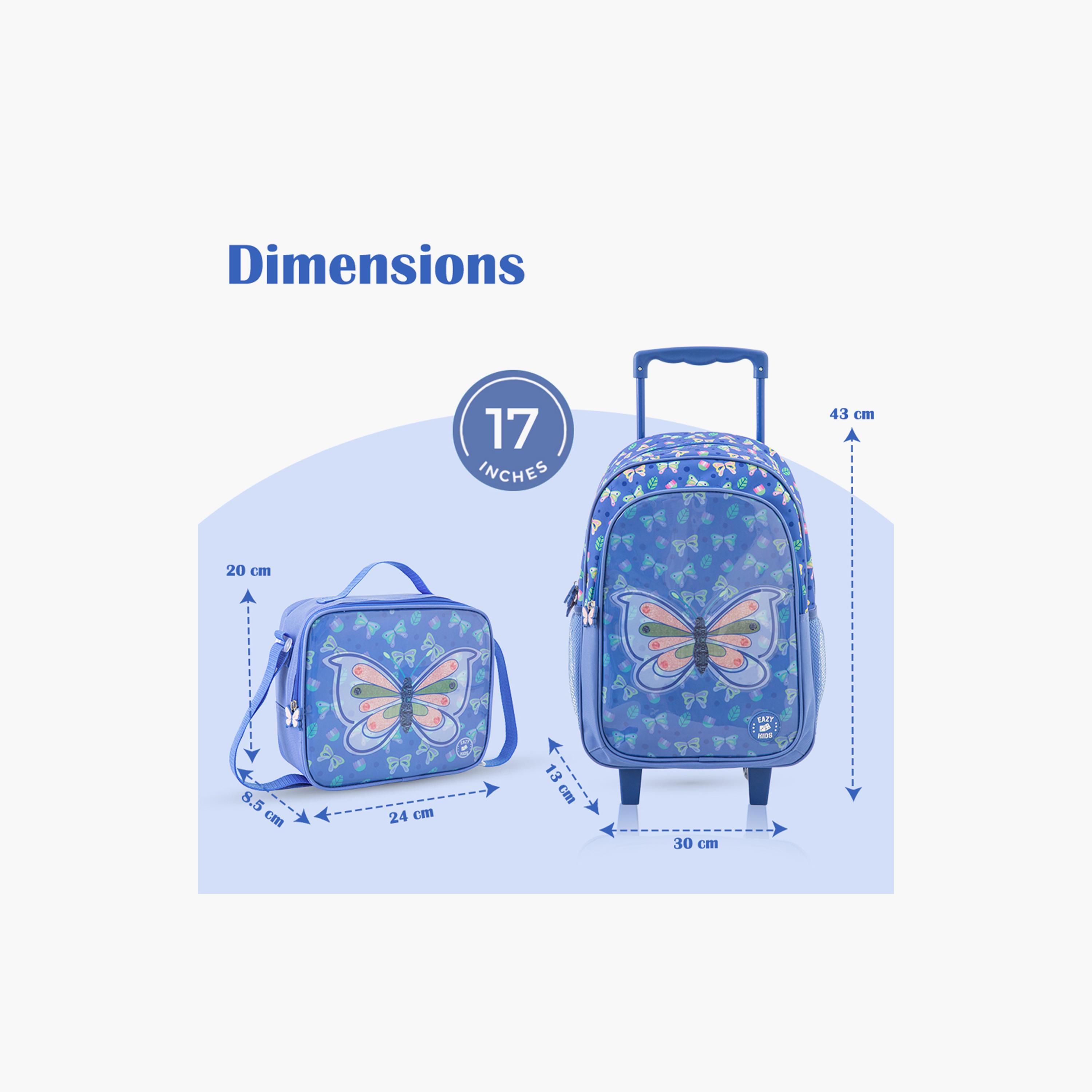 Eazy Kids 5-Piece Trolley School Bag Set with Wheels - Butterfly Blue - 17 Inch-school-bagsandbackpacks-backpacks-image-7