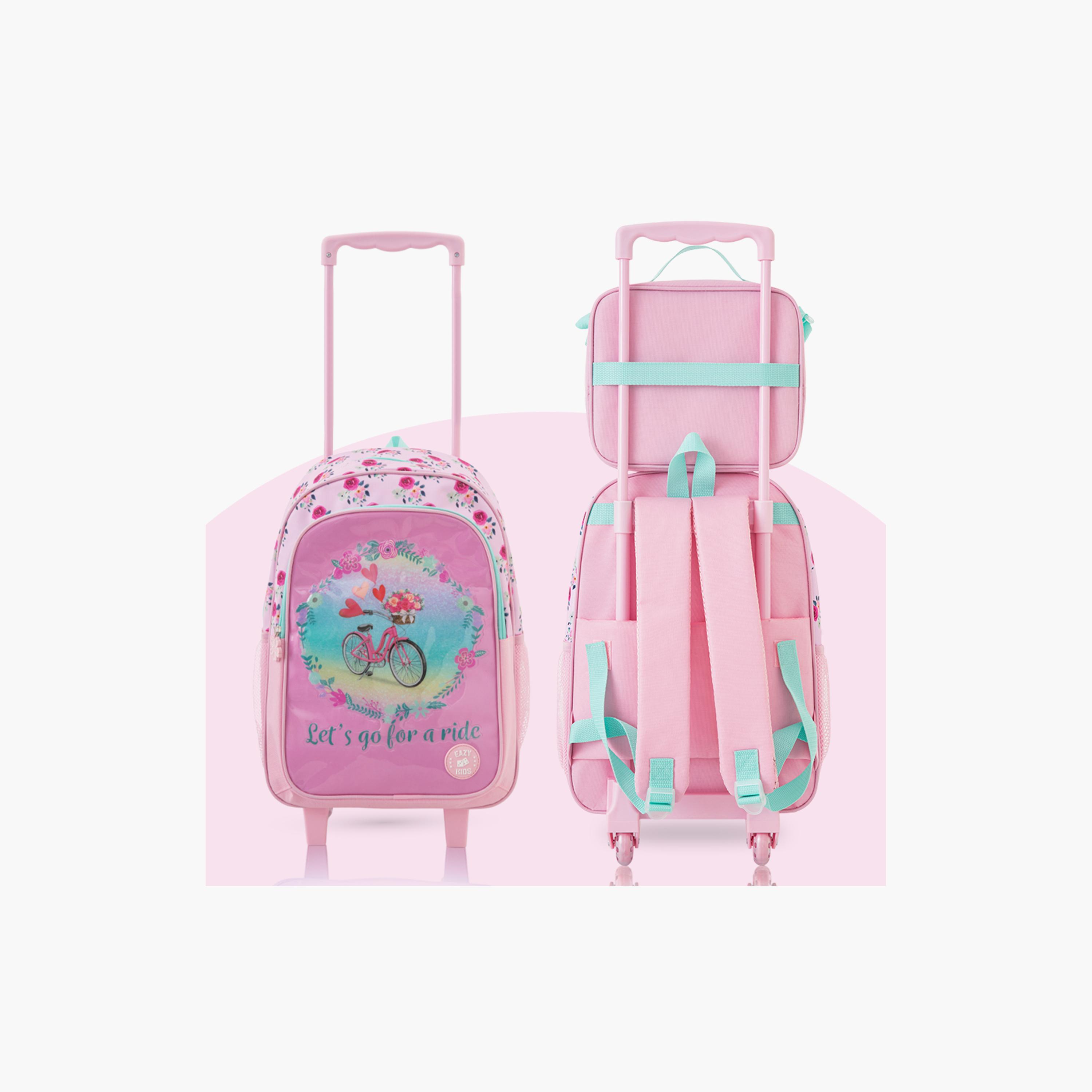 Eazy Kids 5-Piece Trolley School Bag Set with Wheels - Cycle Pink - 17 Inch-school-bagsandbackpacks-backpacks-image-10