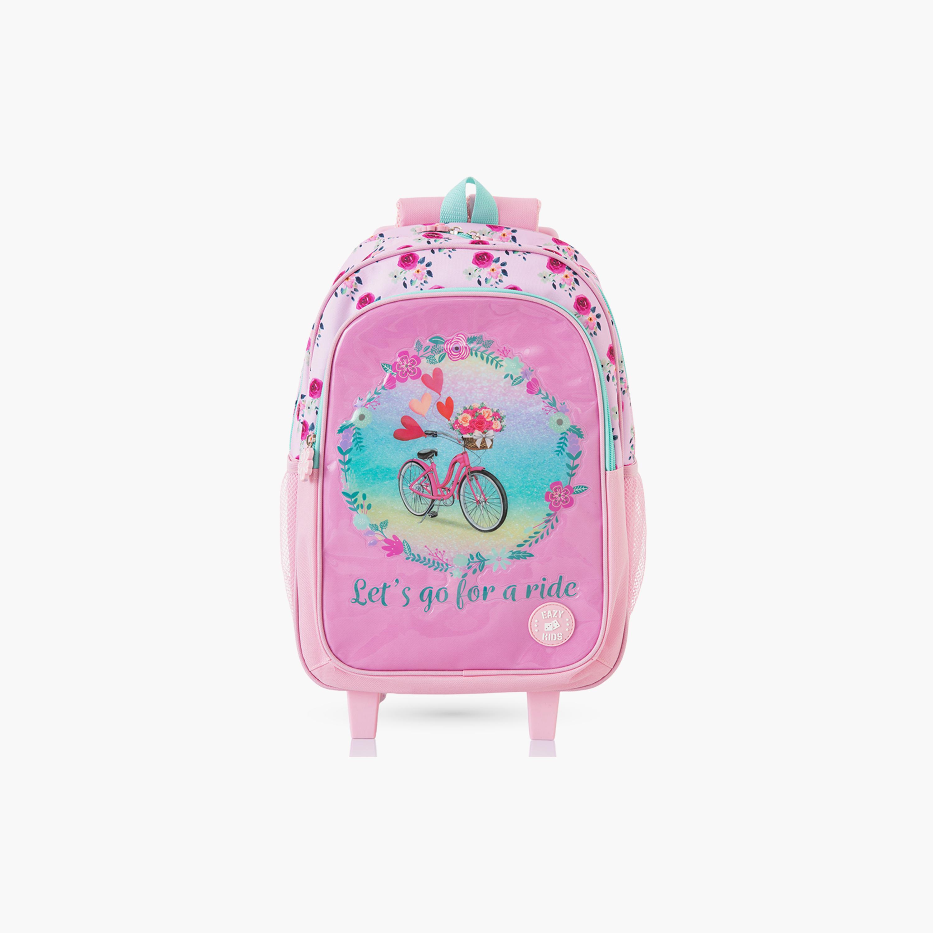 Eazy Kids 5-Piece Trolley School Bag Set with Wheels - Cycle Pink - 17 Inch-school-bagsandbackpacks-backpacks-image-13