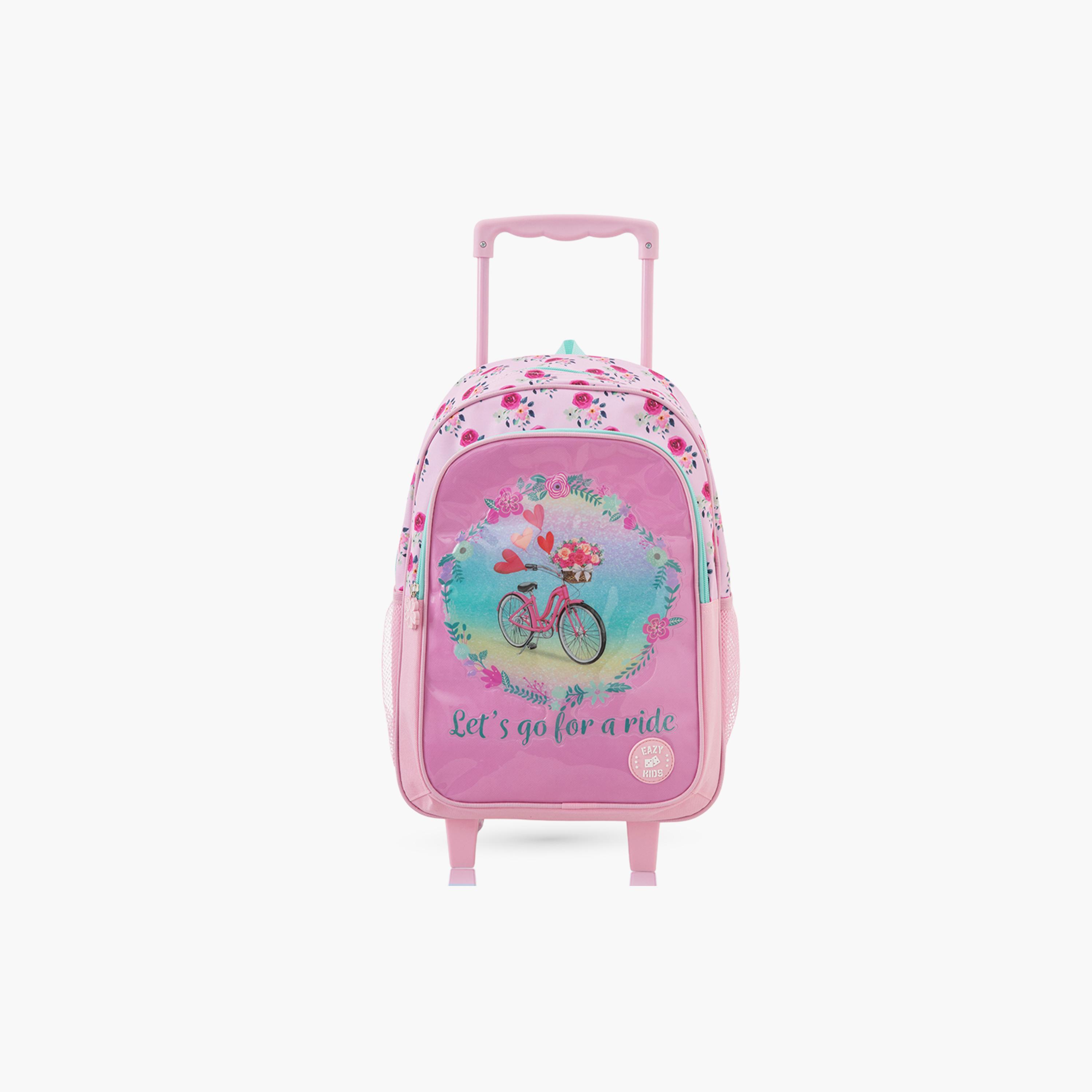 Eazy Kids 5-Piece Trolley School Bag Set with Wheels - Cycle Pink - 17 Inch-school-bagsandbackpacks-backpacks-image-14