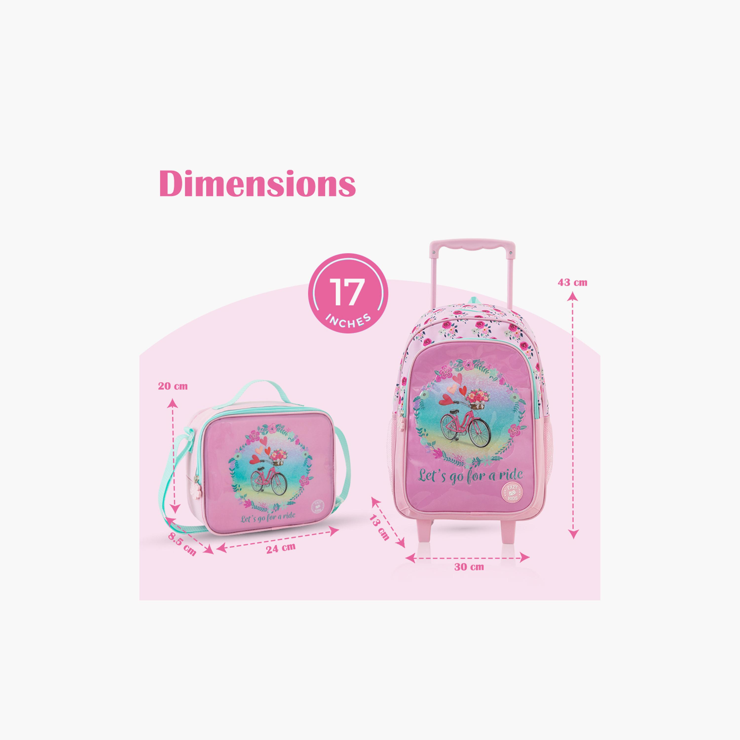 Eazy Kids 5-Piece Trolley School Bag Set with Wheels - Cycle Pink - 17 Inch-school-bagsandbackpacks-backpacks-image-7