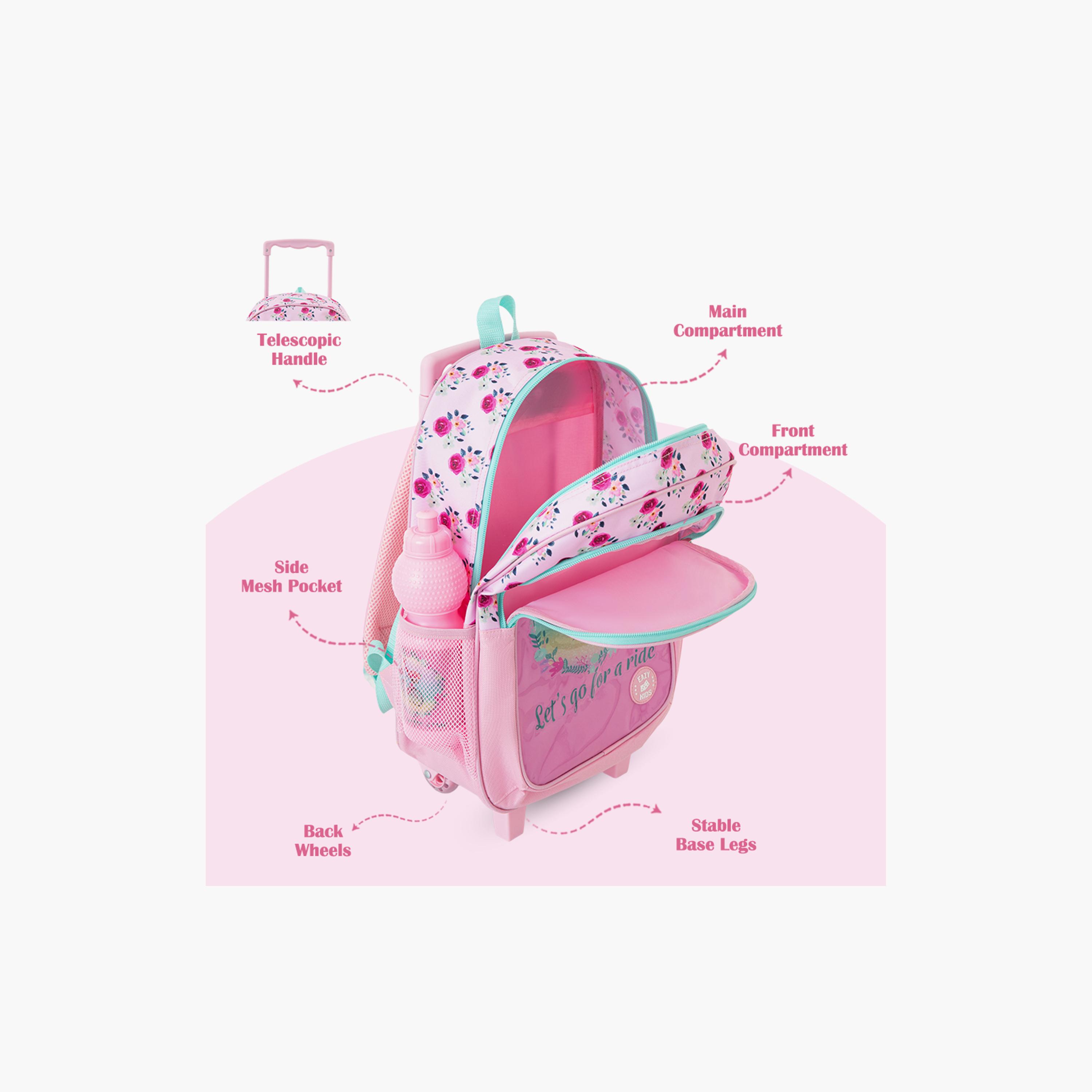 Eazy Kids 5-Piece Trolley School Bag Set with Wheels - Cycle Pink - 17 Inch-school-bagsandbackpacks-backpacks-image-8