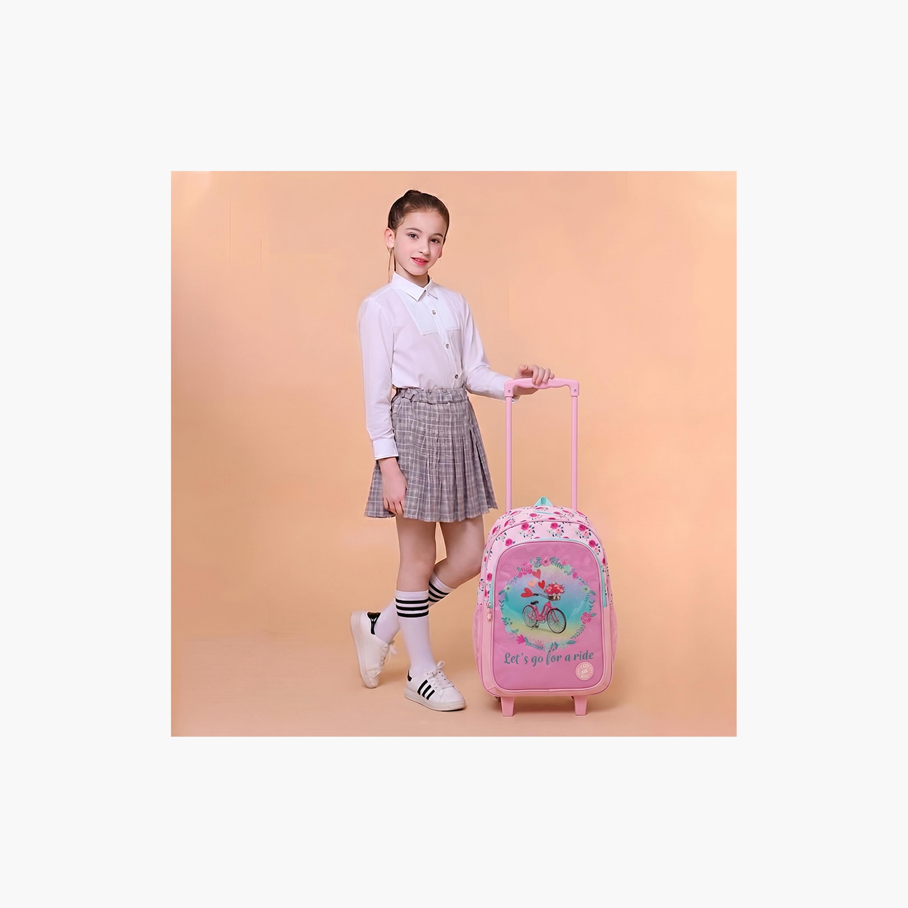 Eazy Kids 5-Piece Trolley School Bag Set with Wheels - Cycle Pink - 17 Inch-school-bagsandbackpacks-backpacks-image-9