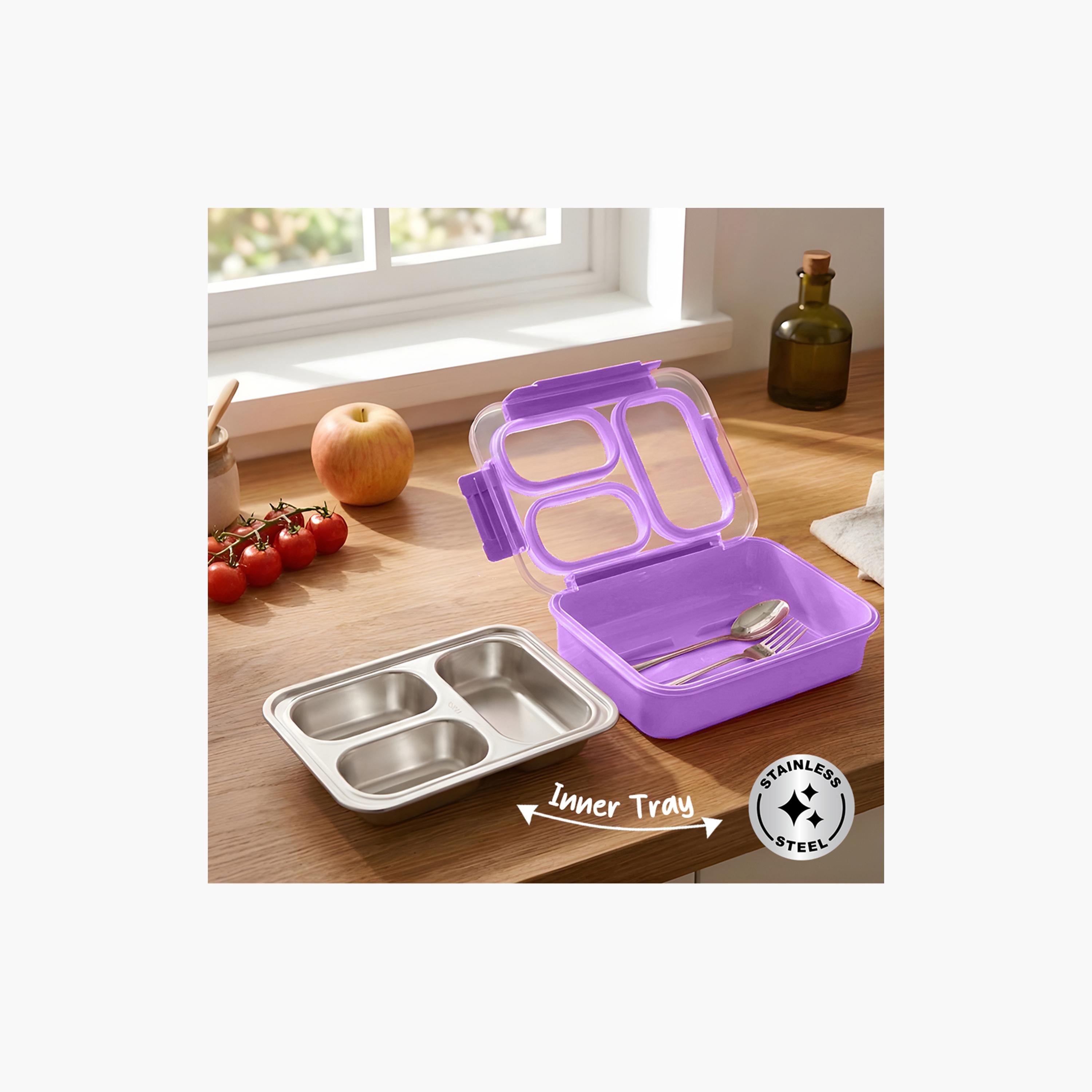 Eazy Kids 3 Compartment Leakproof Stainless Steel Lunch Box with Spoon & Fork - 710 ml-school-lunchessentials-lunchboxes-image-10