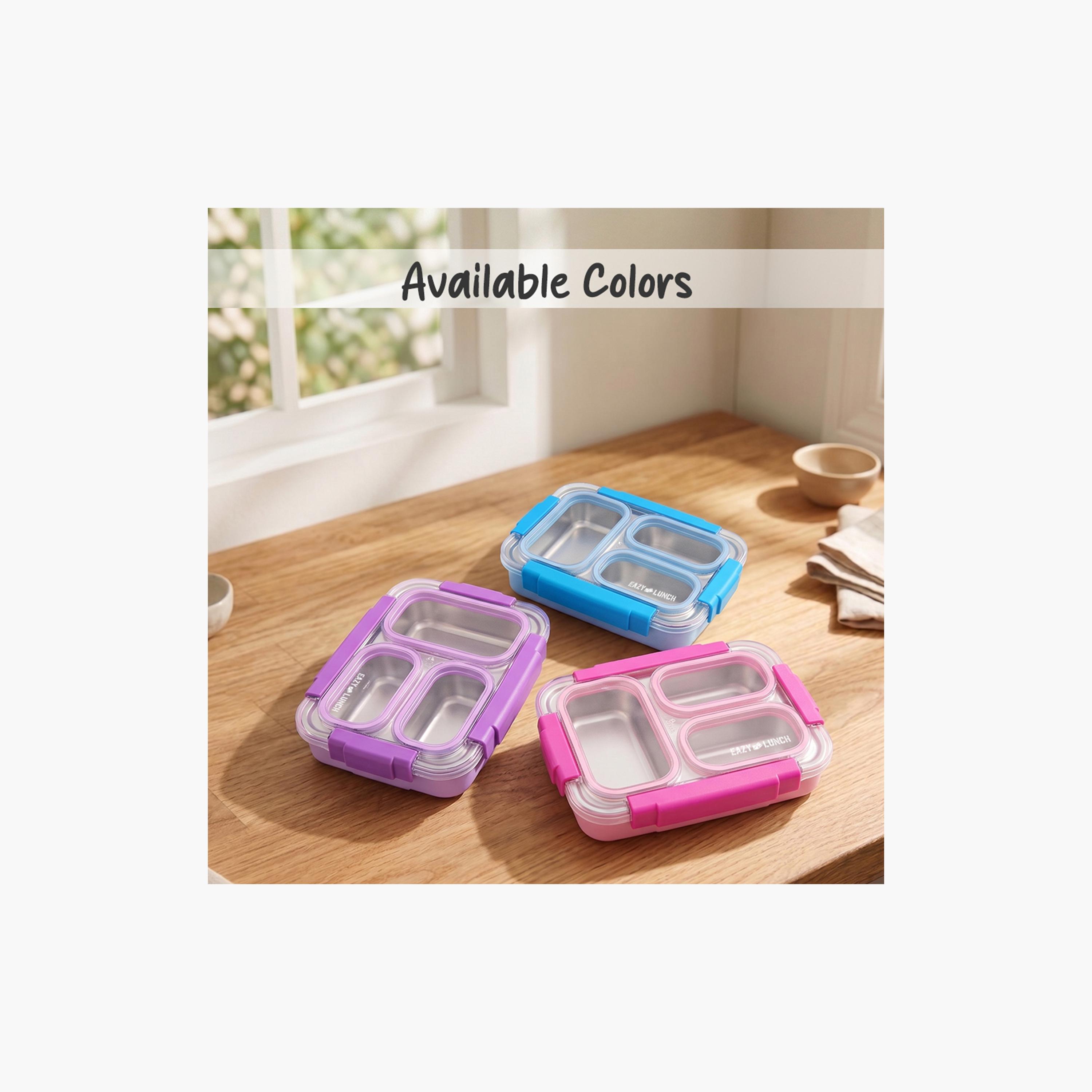 Eazy Kids 3 Compartment Leakproof Stainless Steel Lunch Box with Spoon & Fork - 710 ml-school-lunchessentials-lunchboxes-image-2