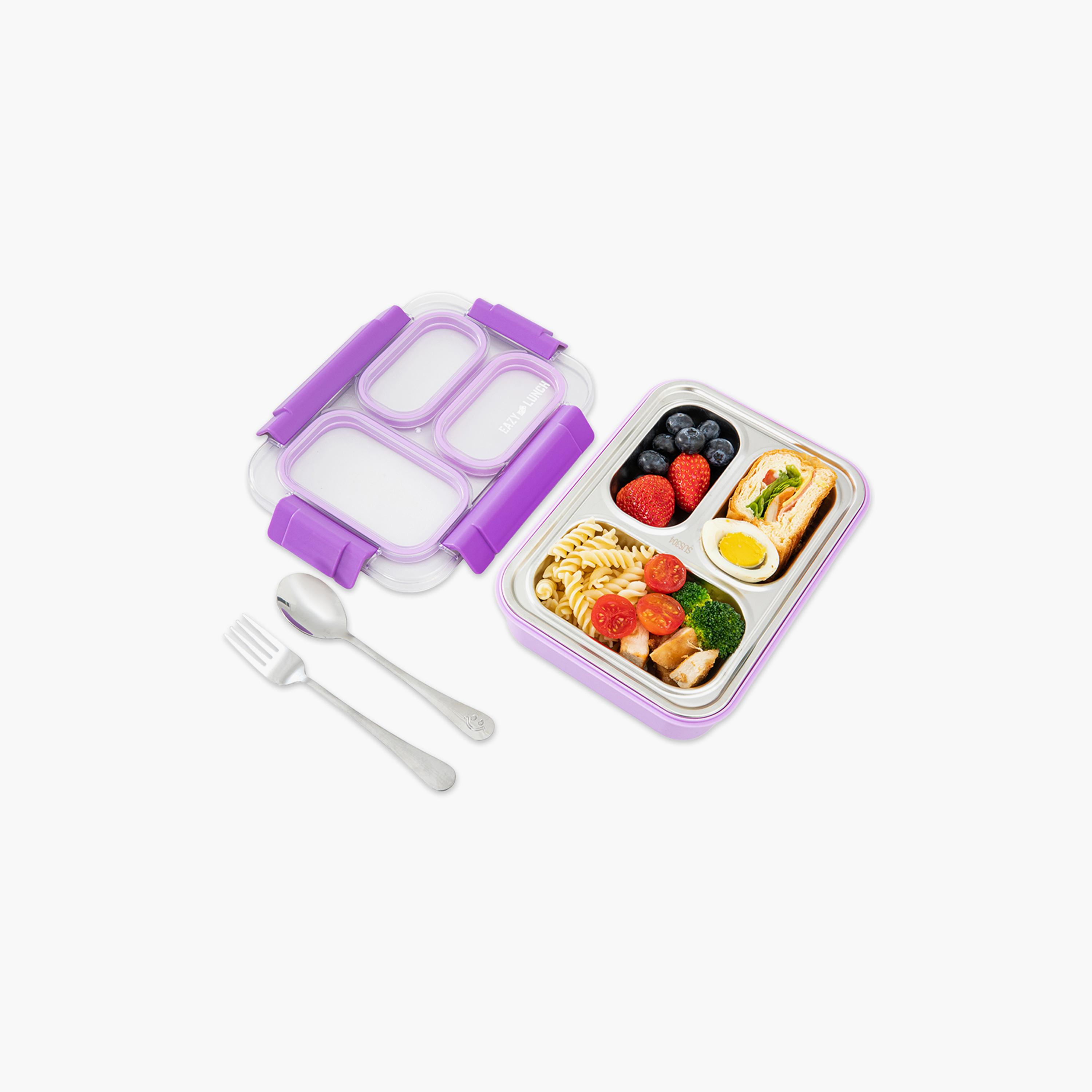 Eazy Kids 3 Compartment Leakproof Stainless Steel Lunch Box with Spoon & Fork - 710 ml-school-lunchessentials-lunchboxes-image-5