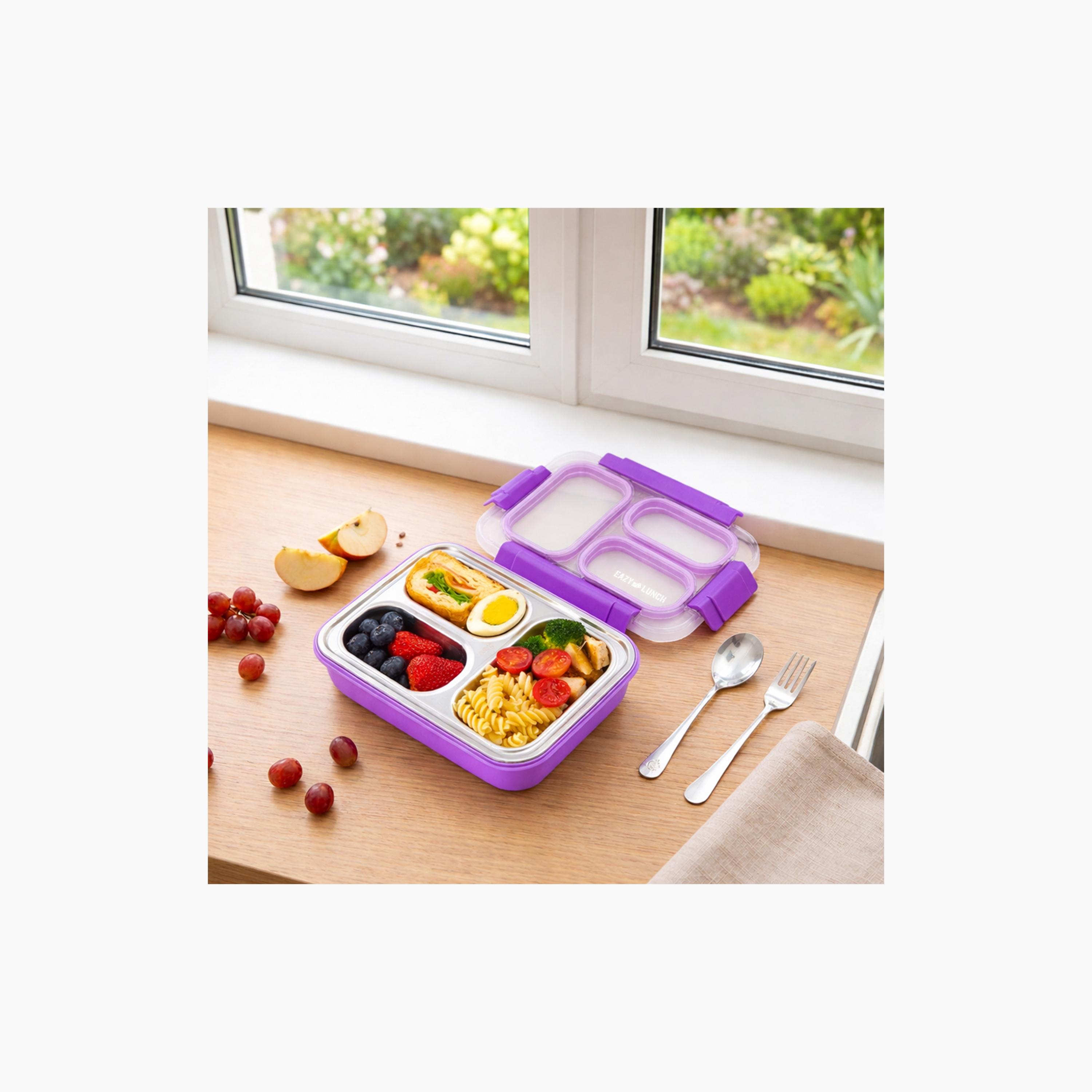 Eazy Kids 3 Compartment Leakproof Stainless Steel Lunch Box with Spoon & Fork - 710 ml-school-lunchessentials-lunchboxes-image-6