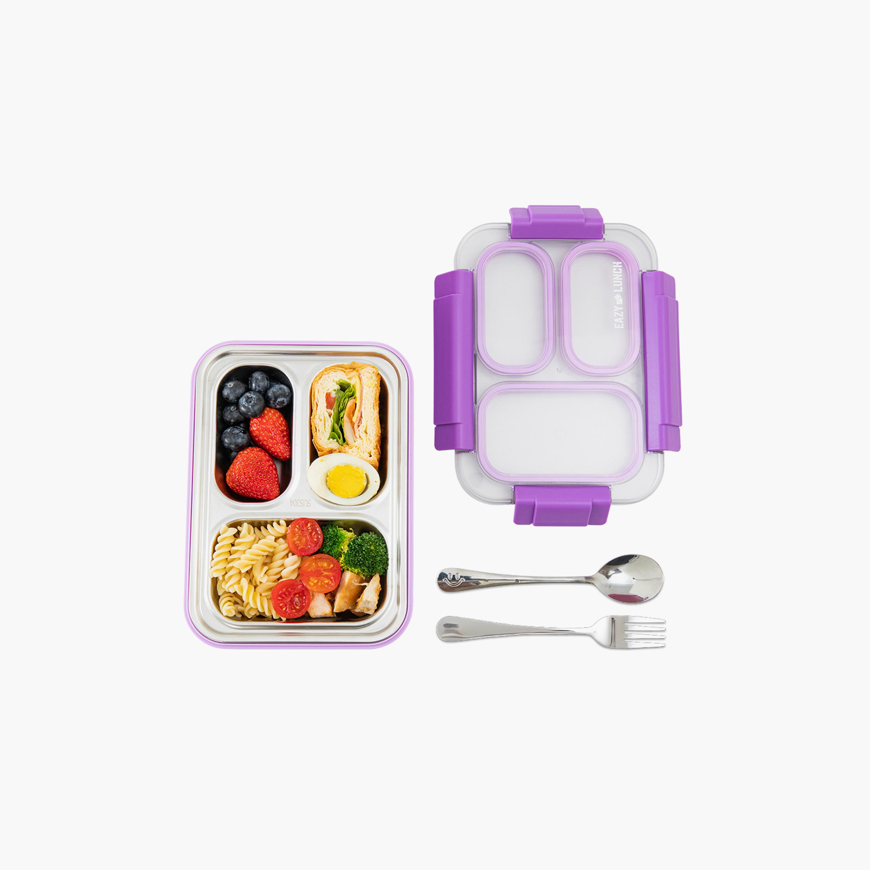 Eazy Kids 3 Compartment Leakproof Stainless Steel Lunch Box with Spoon & Fork - 710 ml-school-lunchessentials-lunchboxes-image-7