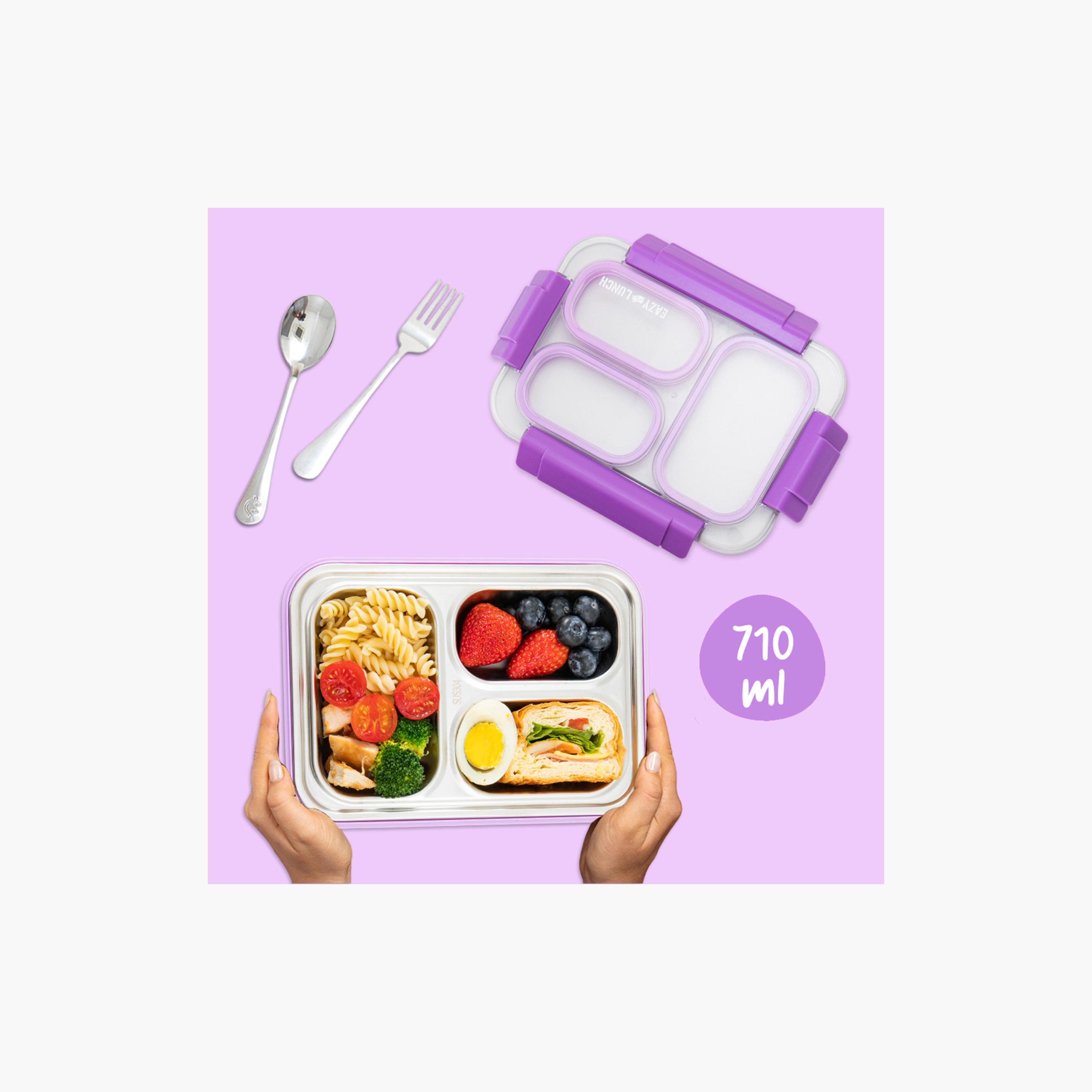Eazy Kids 3 Compartment Leakproof Stainless Steel Lunch Box with Spoon & Fork - 710 ml-school-lunchessentials-lunchboxes-image-8