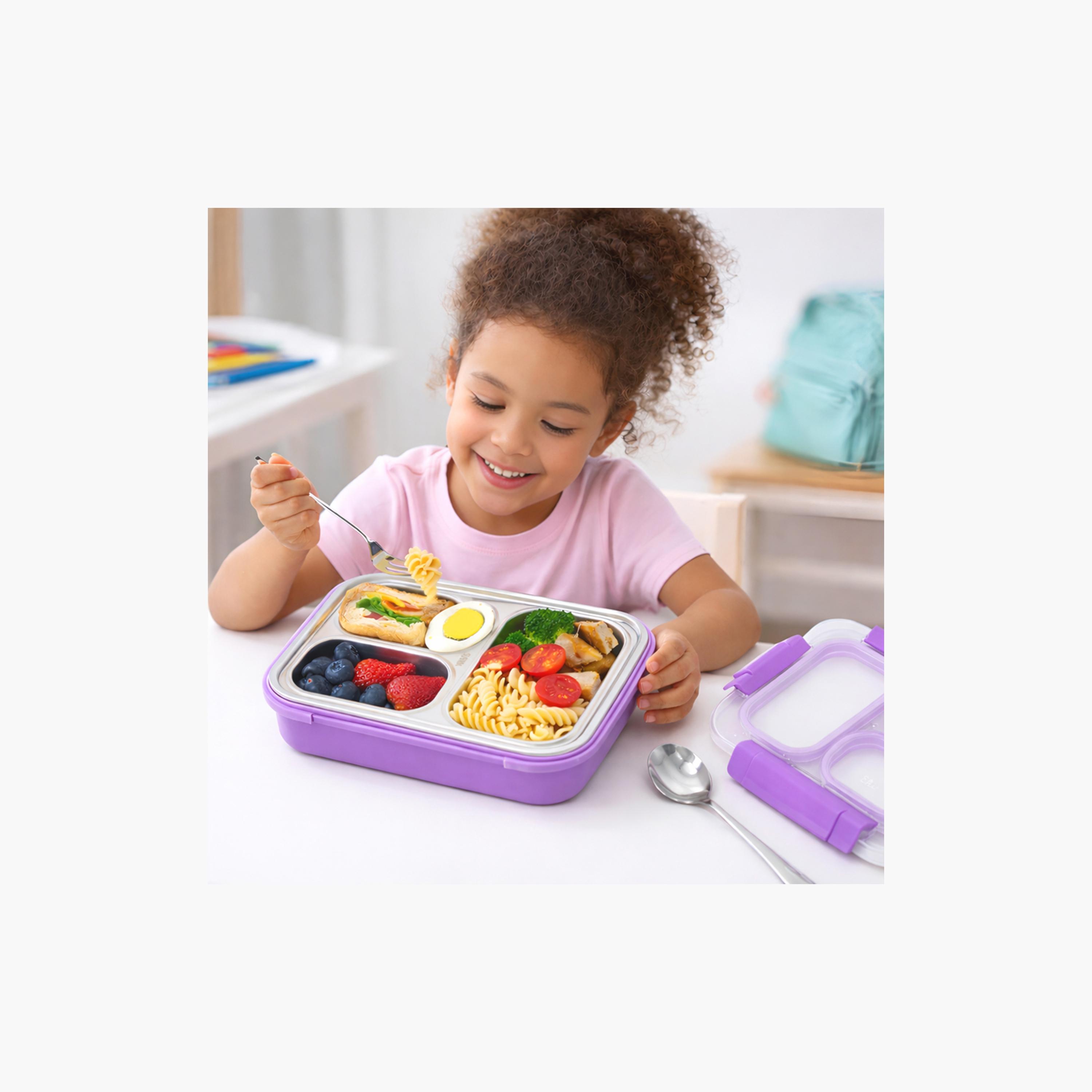 Eazy Kids 3 Compartment Leakproof Stainless Steel Lunch Box with Spoon & Fork - 710 ml-school-lunchessentials-lunchboxes-image-9