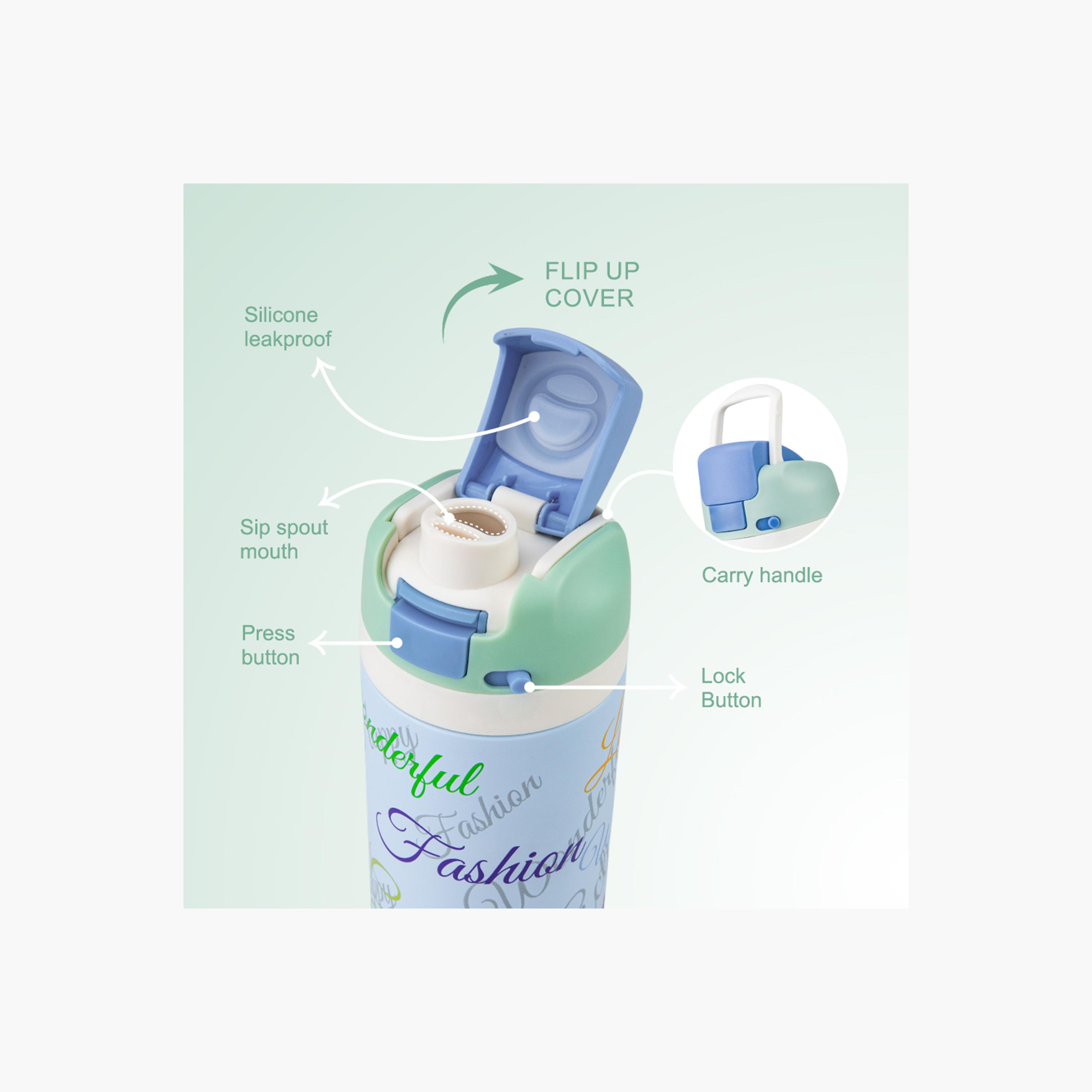 عبوة ماء ستانلس ستيل بلينغ (لامعة) مع ماصة وفوهة ومقبض | 445 مل من إيزي كيدز-school-waterbottles-image-5