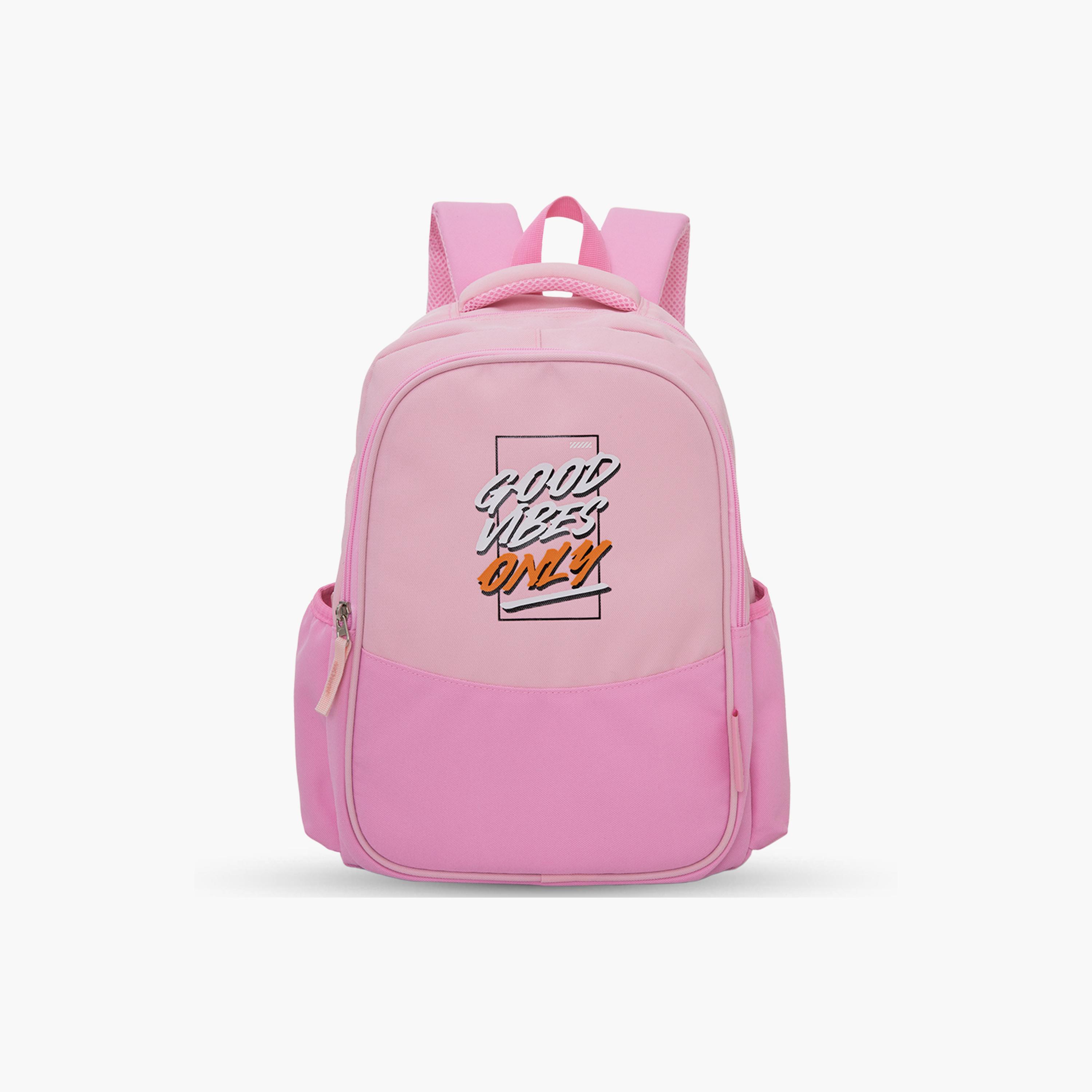 Eazy Kids Lightweight School Bag with Laptop Sleeve - Good Vibes - Pink - 15.3 Inch-school-bagsandbackpacks-backpacks-image-1