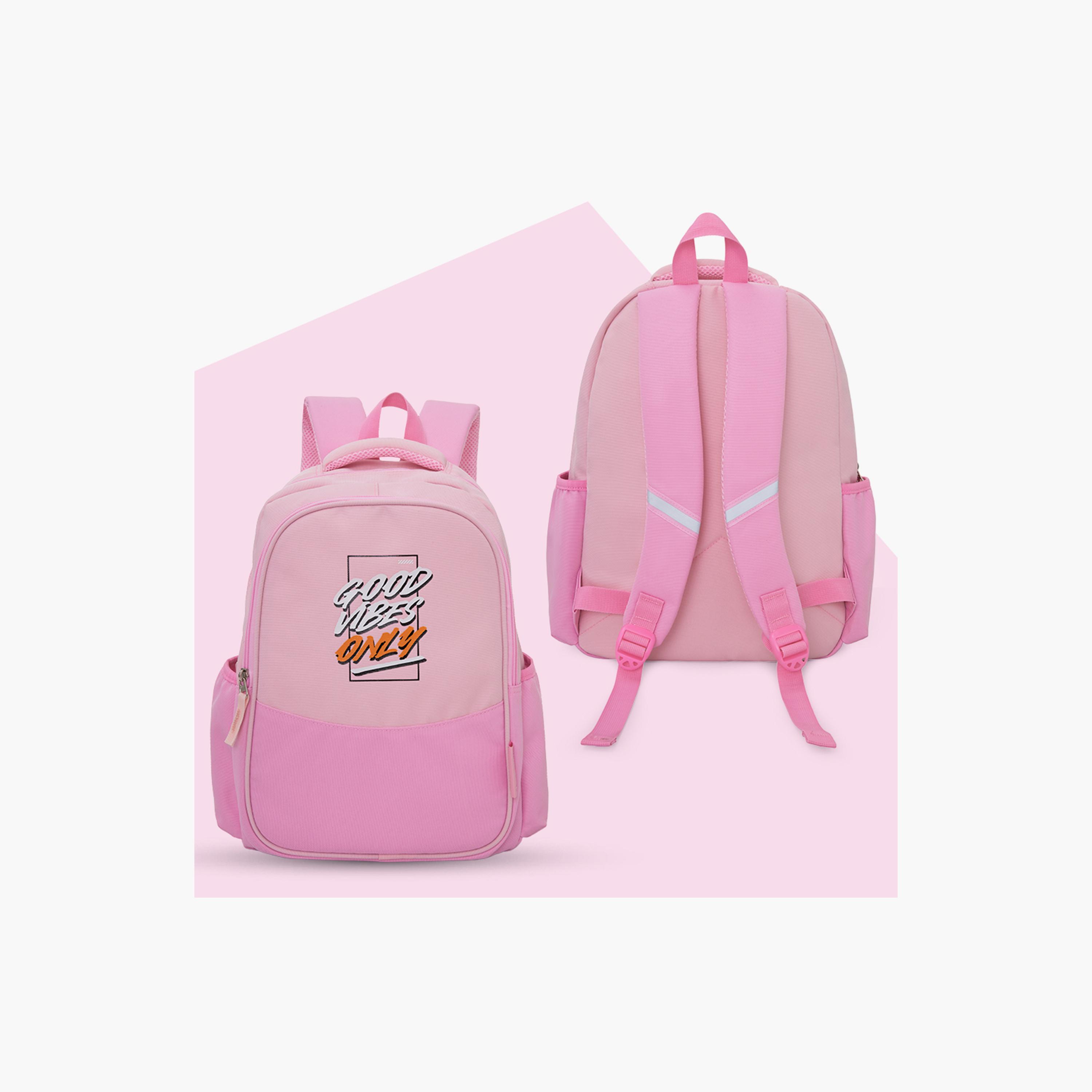 Eazy Kids Lightweight School Bag with Laptop Sleeve - Good Vibes - Pink - 15.3 Inch-school-bagsandbackpacks-backpacks-image-11