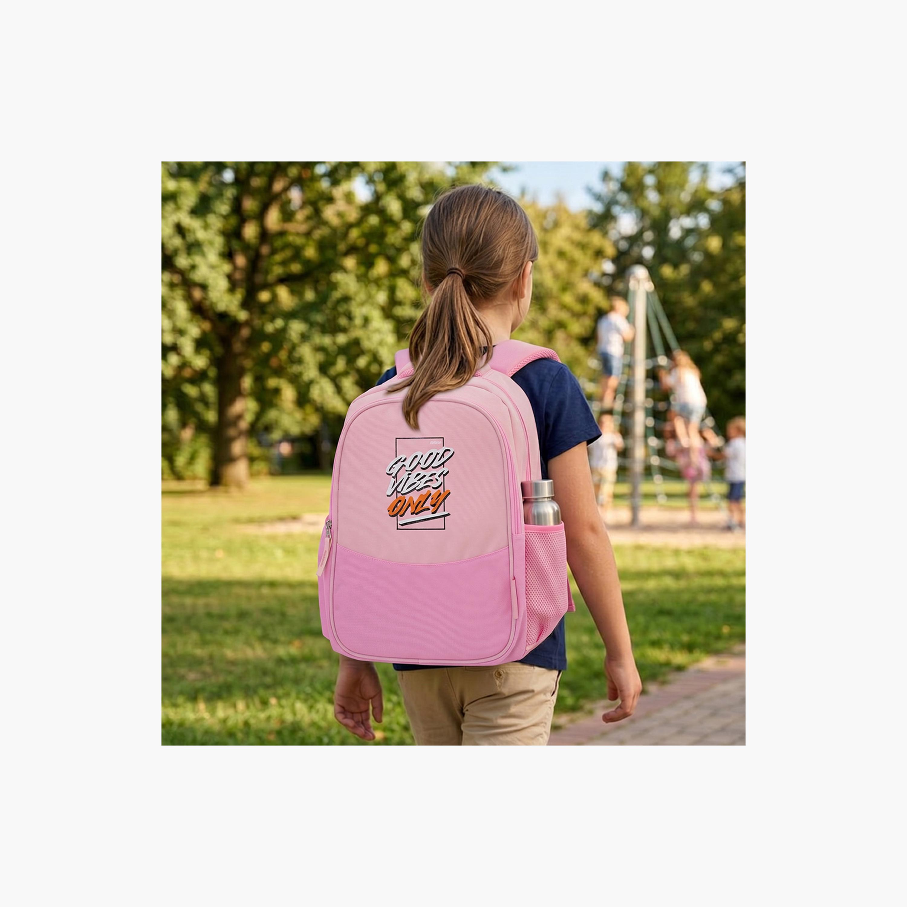 Eazy Kids Lightweight School Bag with Laptop Sleeve - Good Vibes - Pink - 15.3 Inch-school-bagsandbackpacks-backpacks-image-4